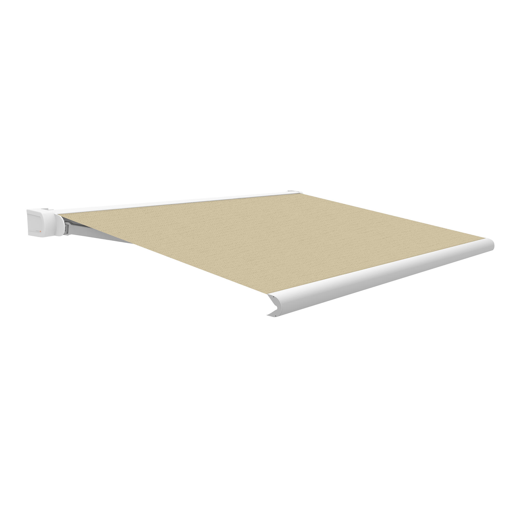 Toldo brazo extensible terraza neo motorizado cofre blanco tela beige 6x3m