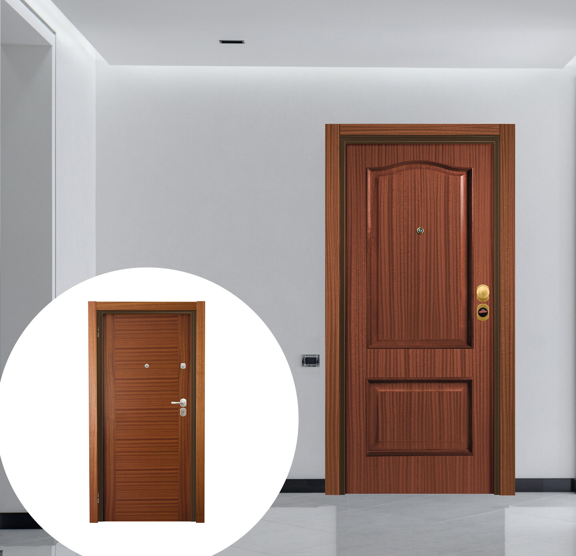 Puerta de entrada acorazada serie omega provenzal sapelly / interior niza liso sapelly apertura izquierda 206x92cm