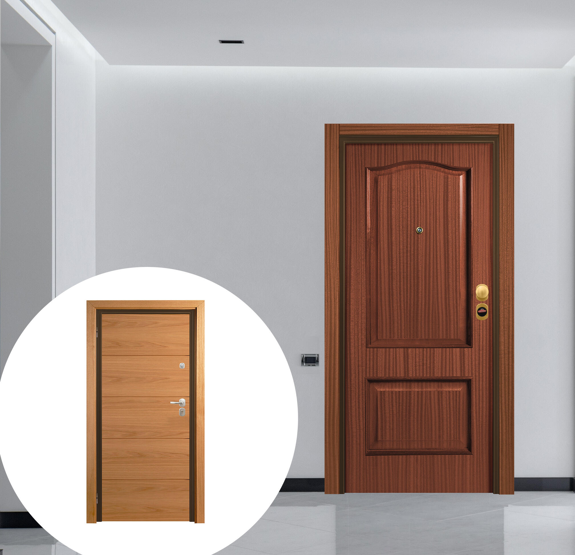 Puerta de entrada acorazada serie omega provenzal sapelly / interior viena fresada roble apertura izquierda 206x92cm