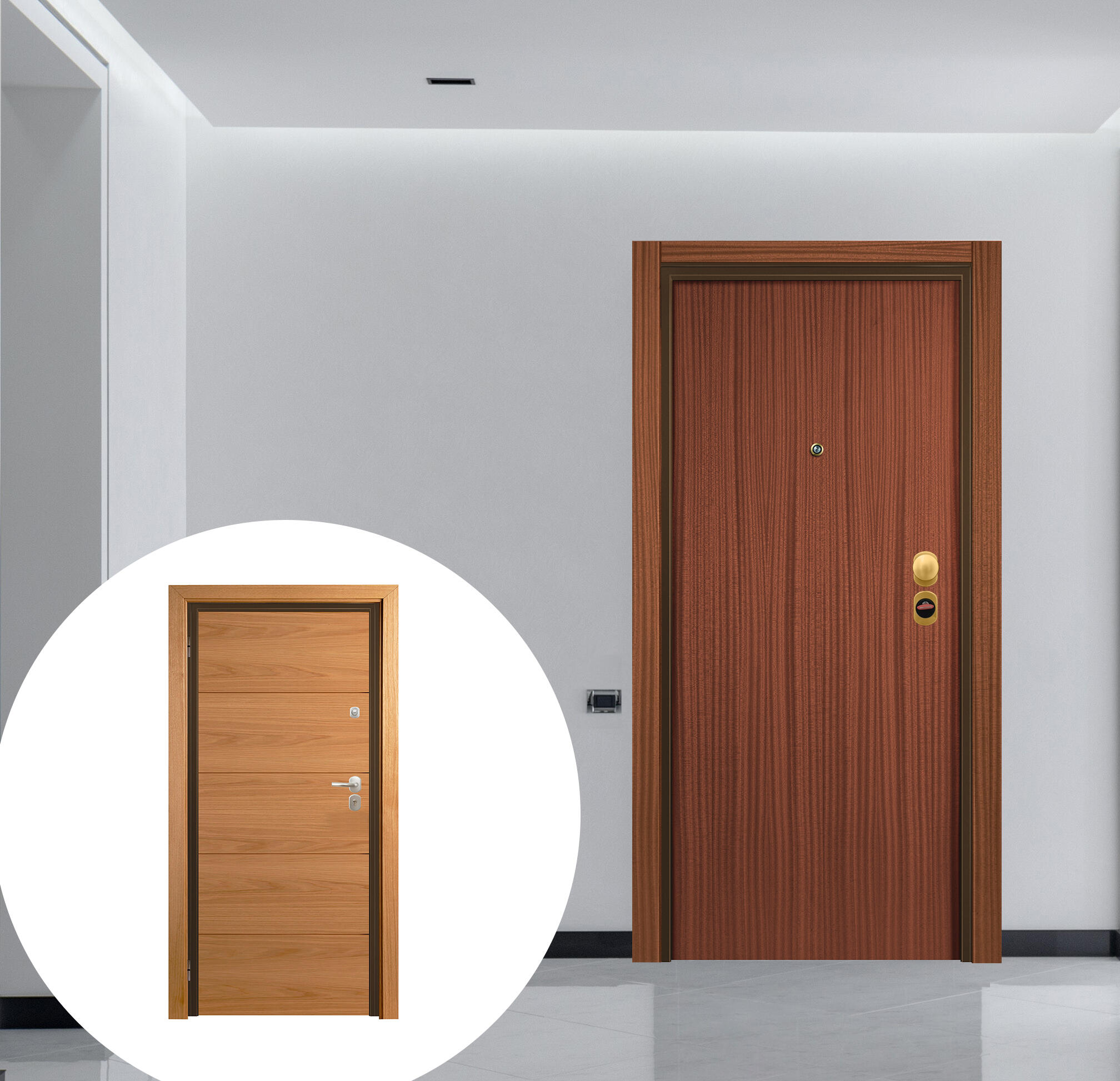 Puerta de entrada acorazada serie omega liso sapelly / interior viena fresada roble apertura izquierda 206x92cm