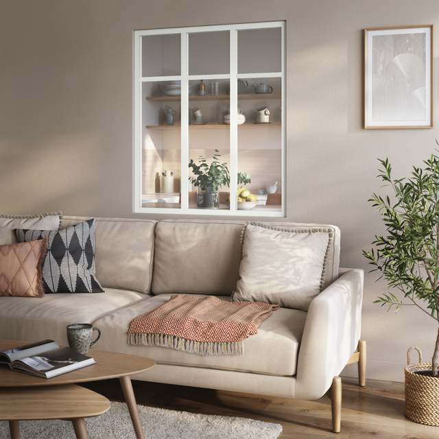 Verrière Atelier fixe alu blanc 3 vitrages transparents +acc droit, H.108xl.93cm