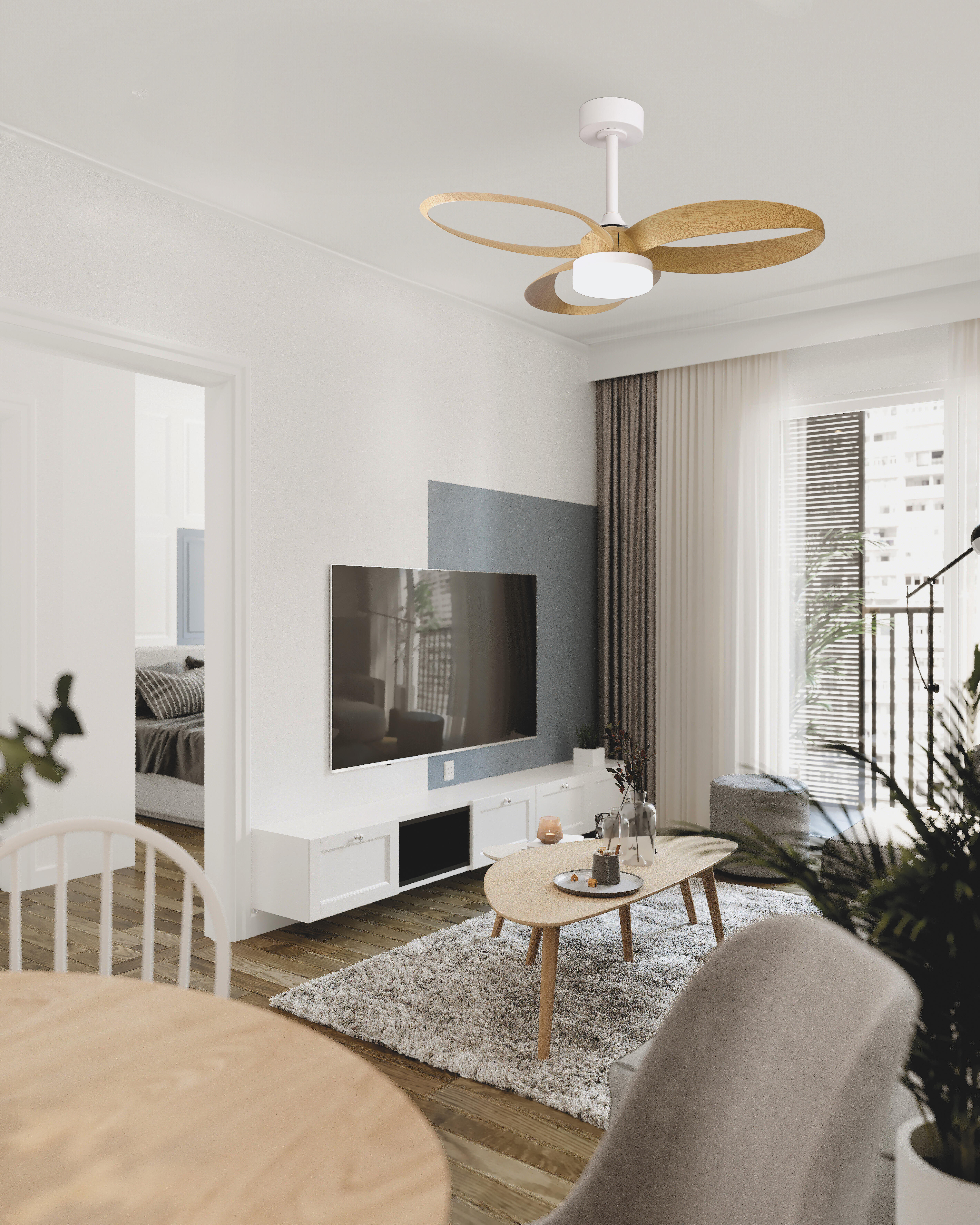 Ventilateur de plafond LED silencieux, Infinity, 92.6 cm, MANTRA, blanc et bois - 2