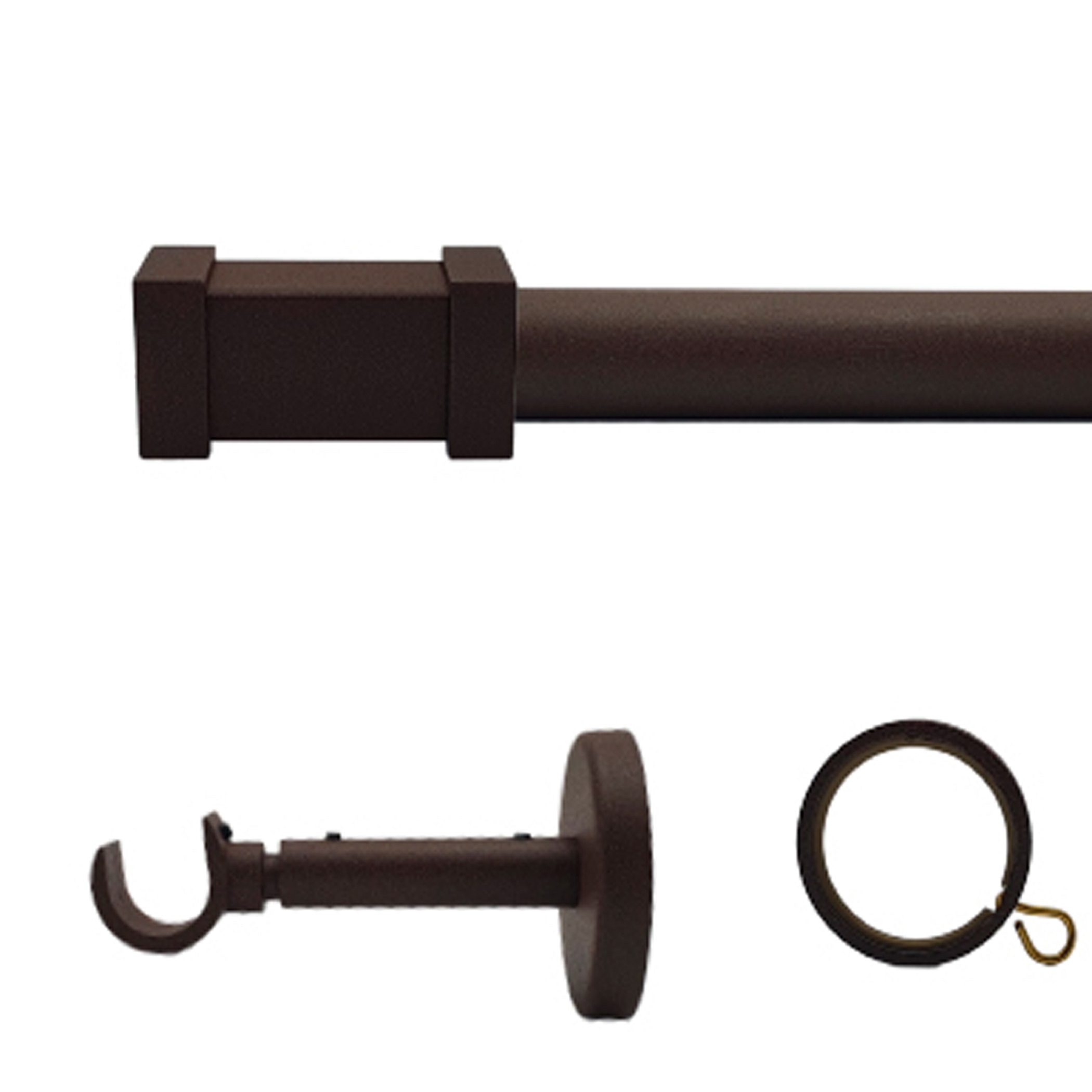 Kit barra de cortina con anillas filo frente d20mm 150 cm en hierro óxido mate