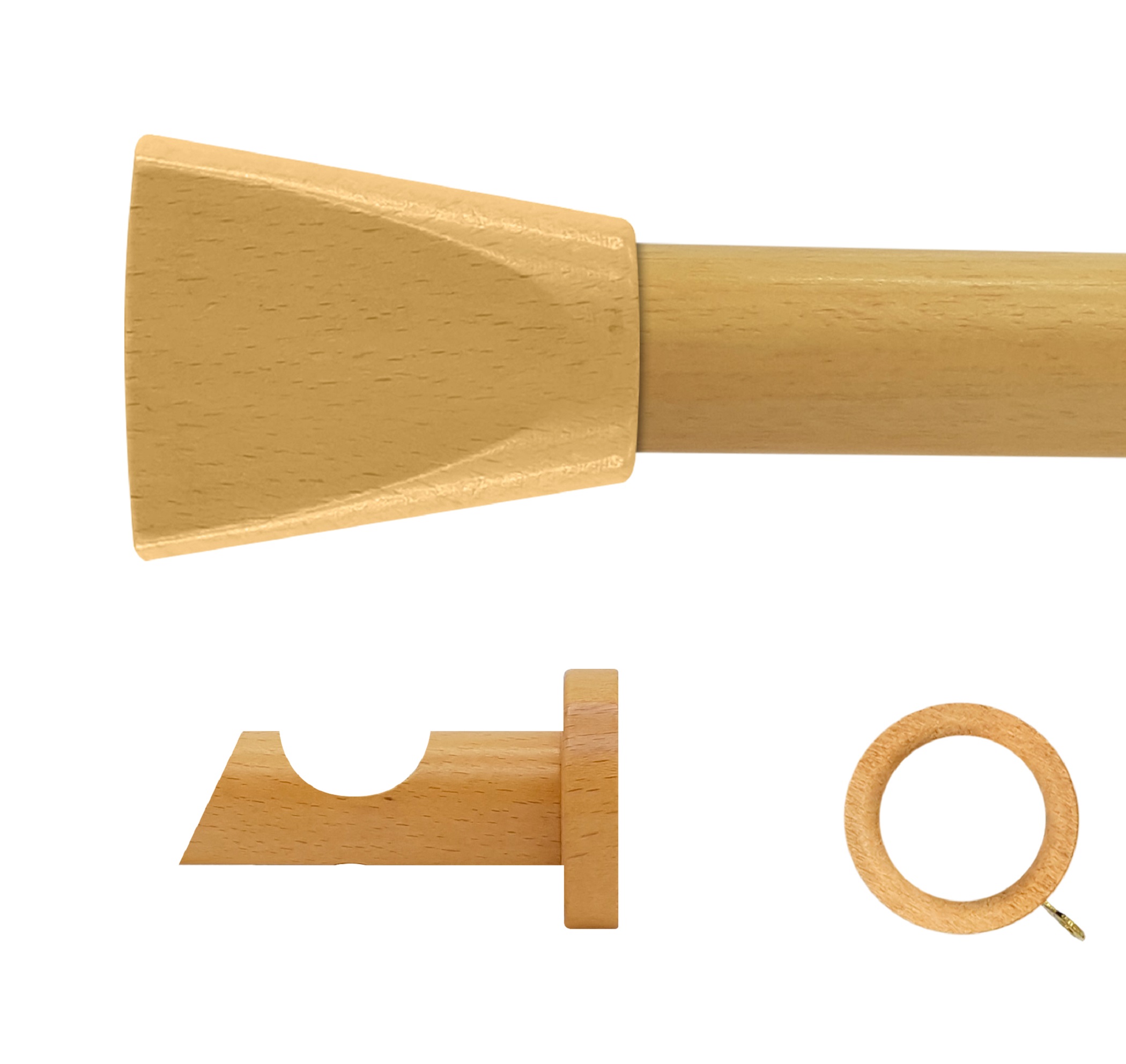 Kit barra madera ø 20mm meta pino 200cm c/anillas pared