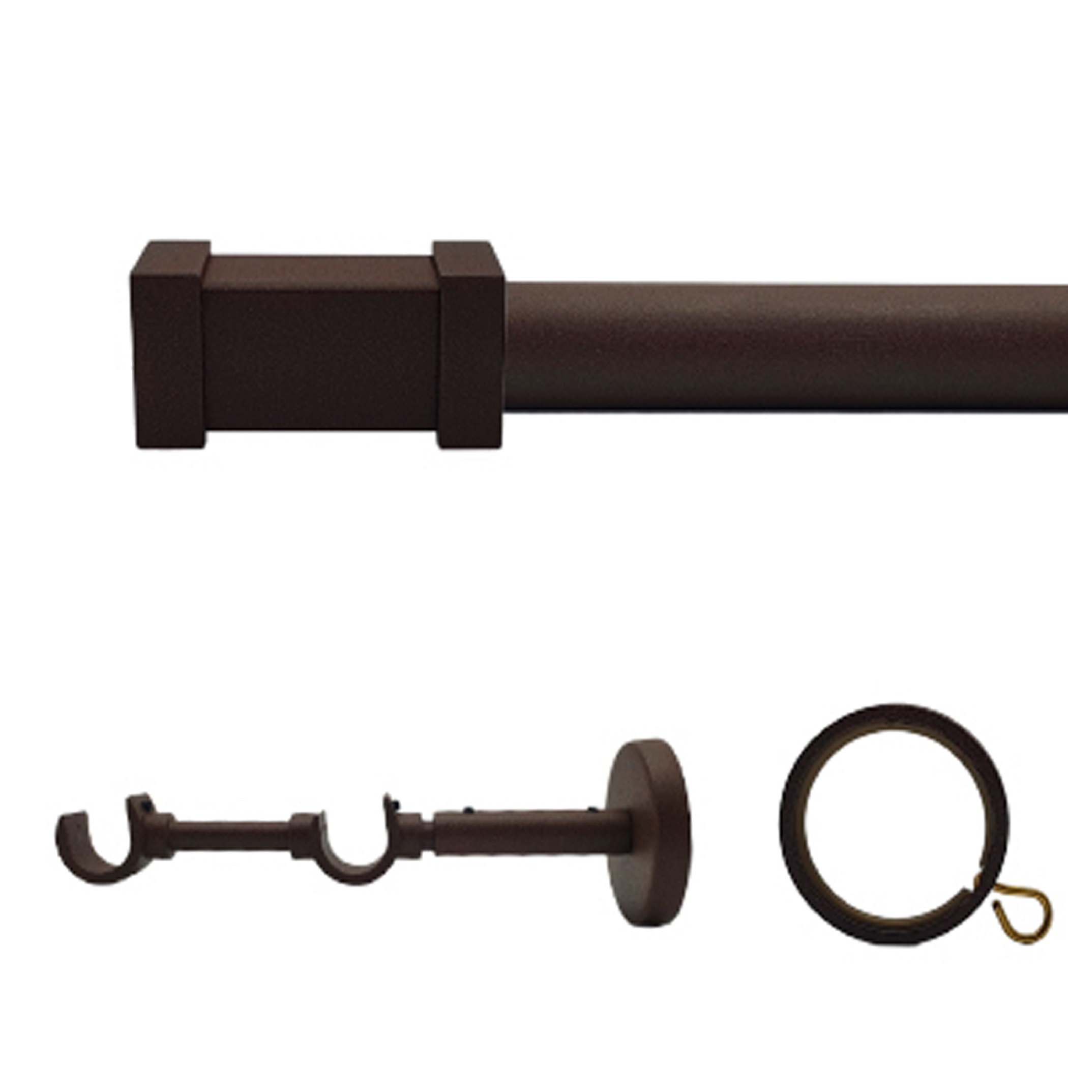 Kit barra de cortina anillas filo doble frente d20mm 150 cm en hierro óxido mate
