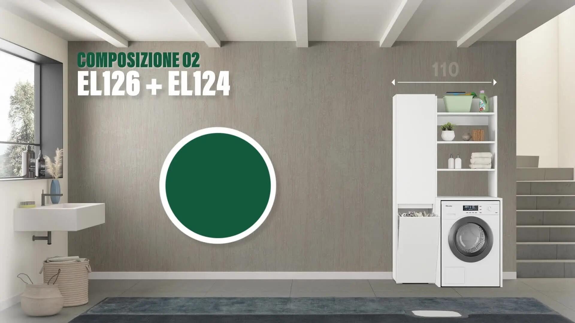 Mobile lavanderia con portascope Laundry 4 ante in truciolare P 37 x L 80 x H 195 cm bianco - 2