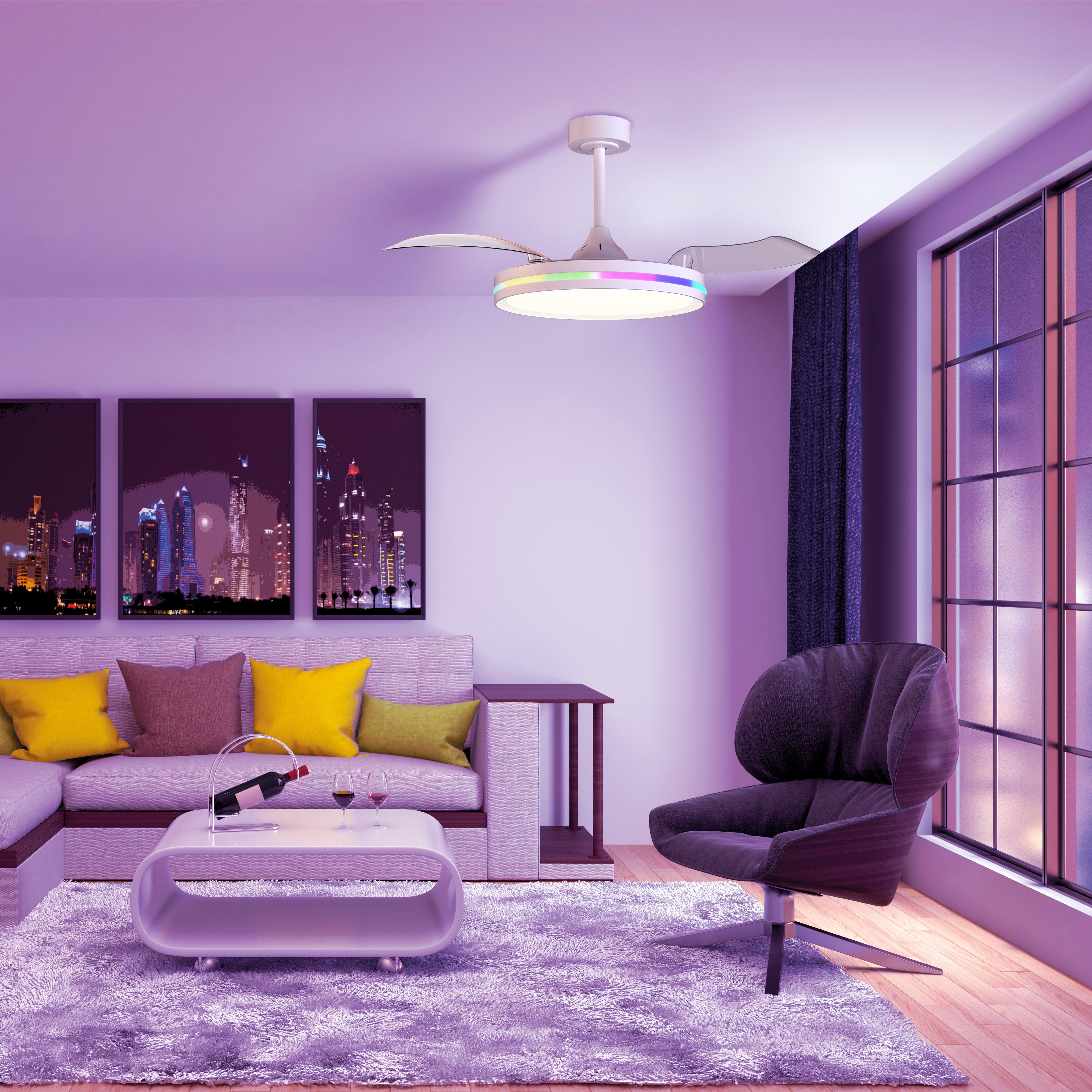 Ventilador de techo con luz silencioso DC 30W con mando ø106 cm Rafaga MANTRA blanco luz CCT 3 aspas retráctiles tipo lámpara| 6 velocidades| modo verano/invierno| recomendado de 13 a 20m² - 4