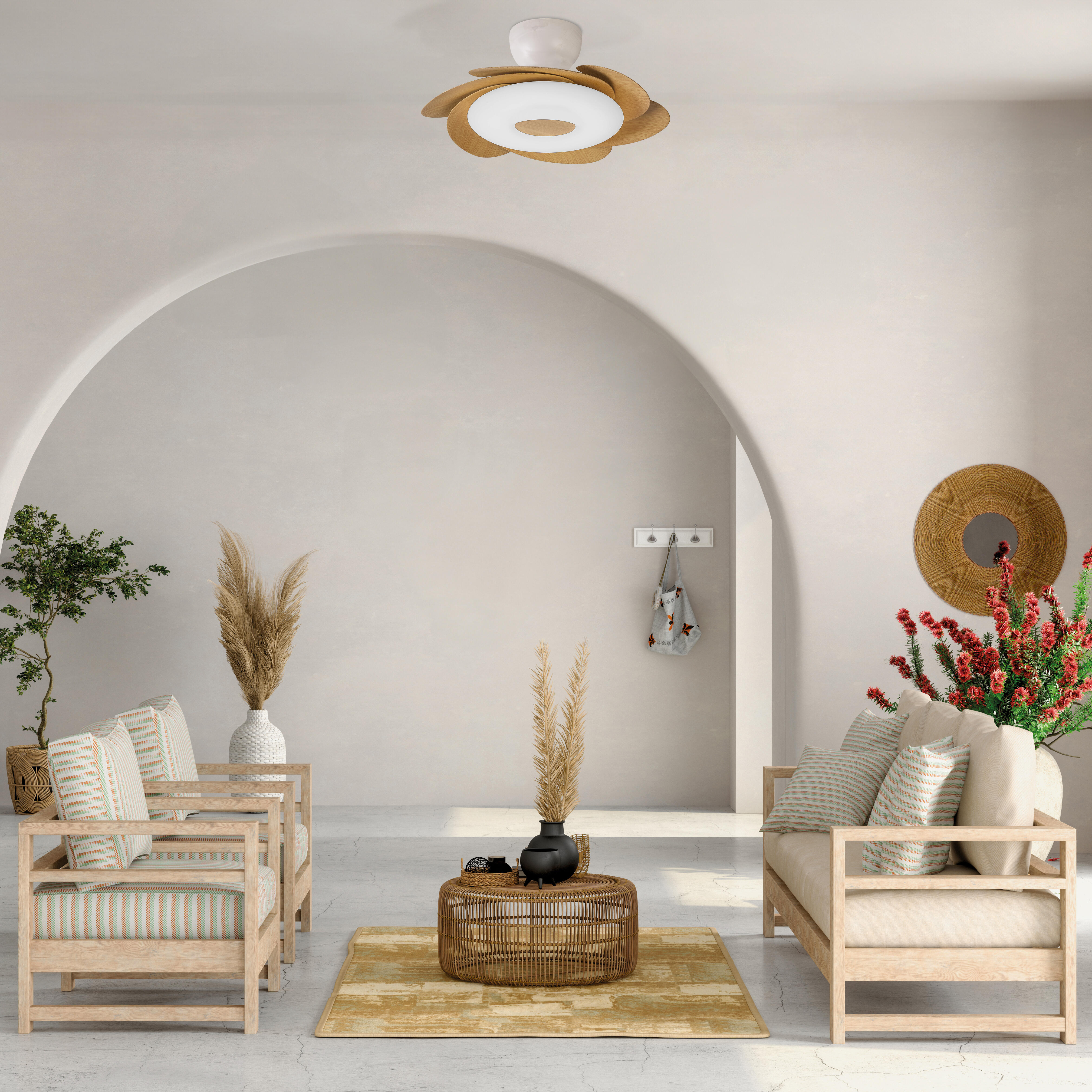 Ventilador de techo con luz silencioso DC 24W con mando ø79 cm Flower MANTRA marrón y blanco luz CCT 6 aspas retráctiles tipo lámpara| 6 velocidades| modo verano/invierno| brisa| recomendado para <13m² - 17