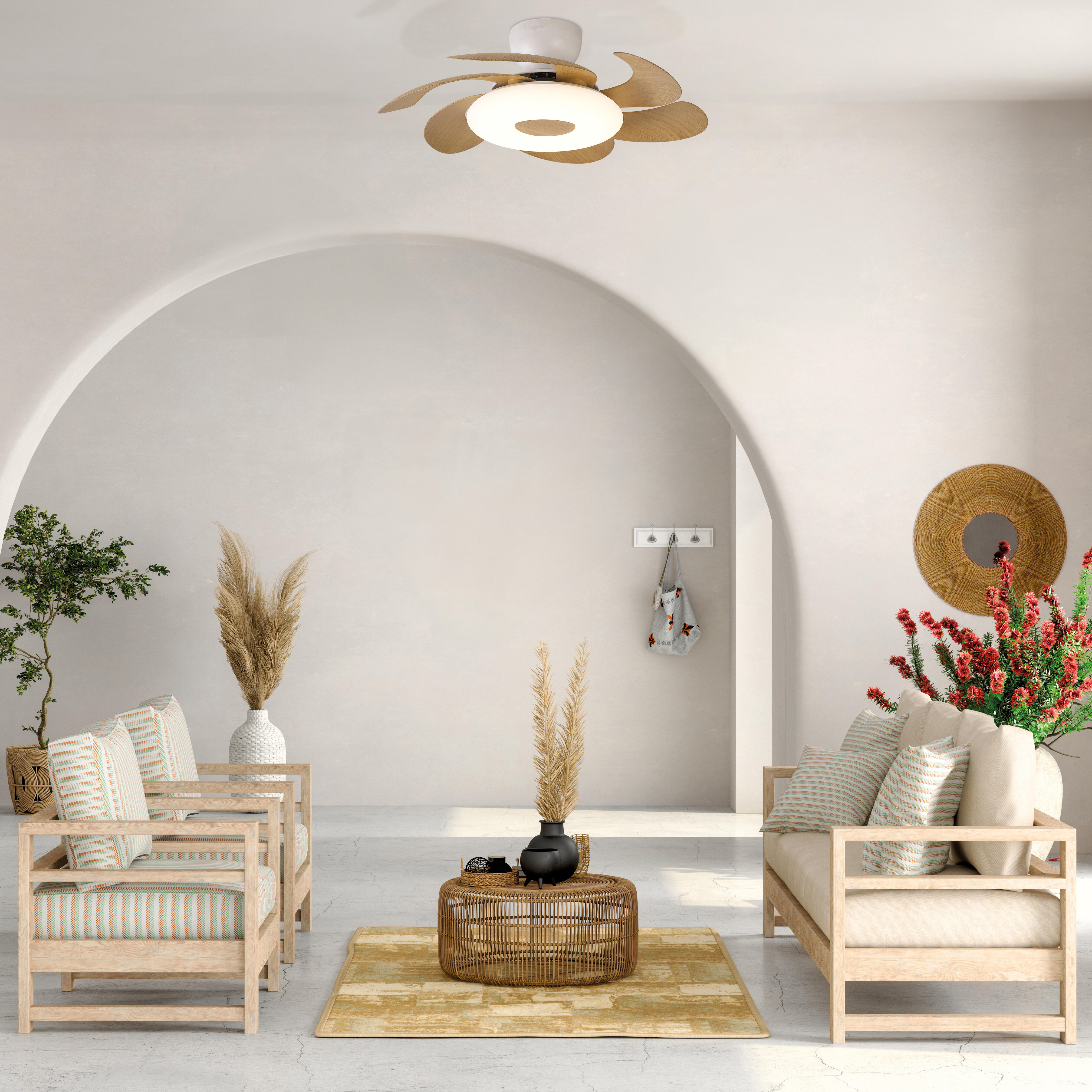Ventilador de techo con luz silencioso DC 24W con mando ø79 cm Flower MANTRA marrón y blanco luz CCT 6 aspas retráctiles tipo lámpara| 6 velocidades| modo verano/invierno| brisa| recomendado para <13m² - 16