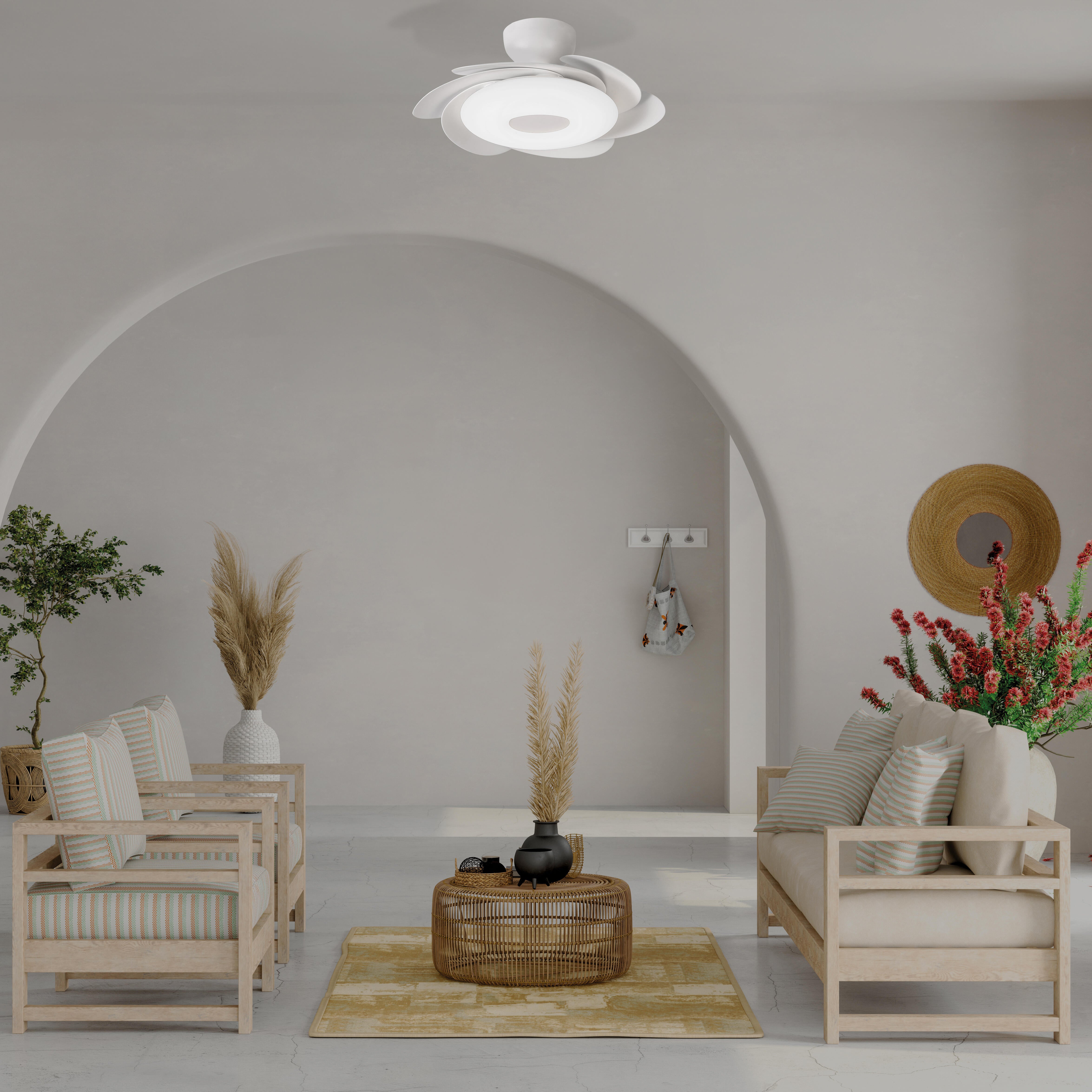 Ventilador de techo con luz silencioso DC 24W con mando ø79 cm Flower MANTRA blanco luz CCT 6 aspas retráctiles tipo lámpara| 6 velocidades| modo verano/invierno| brisa| recomendado para <13m² - 18