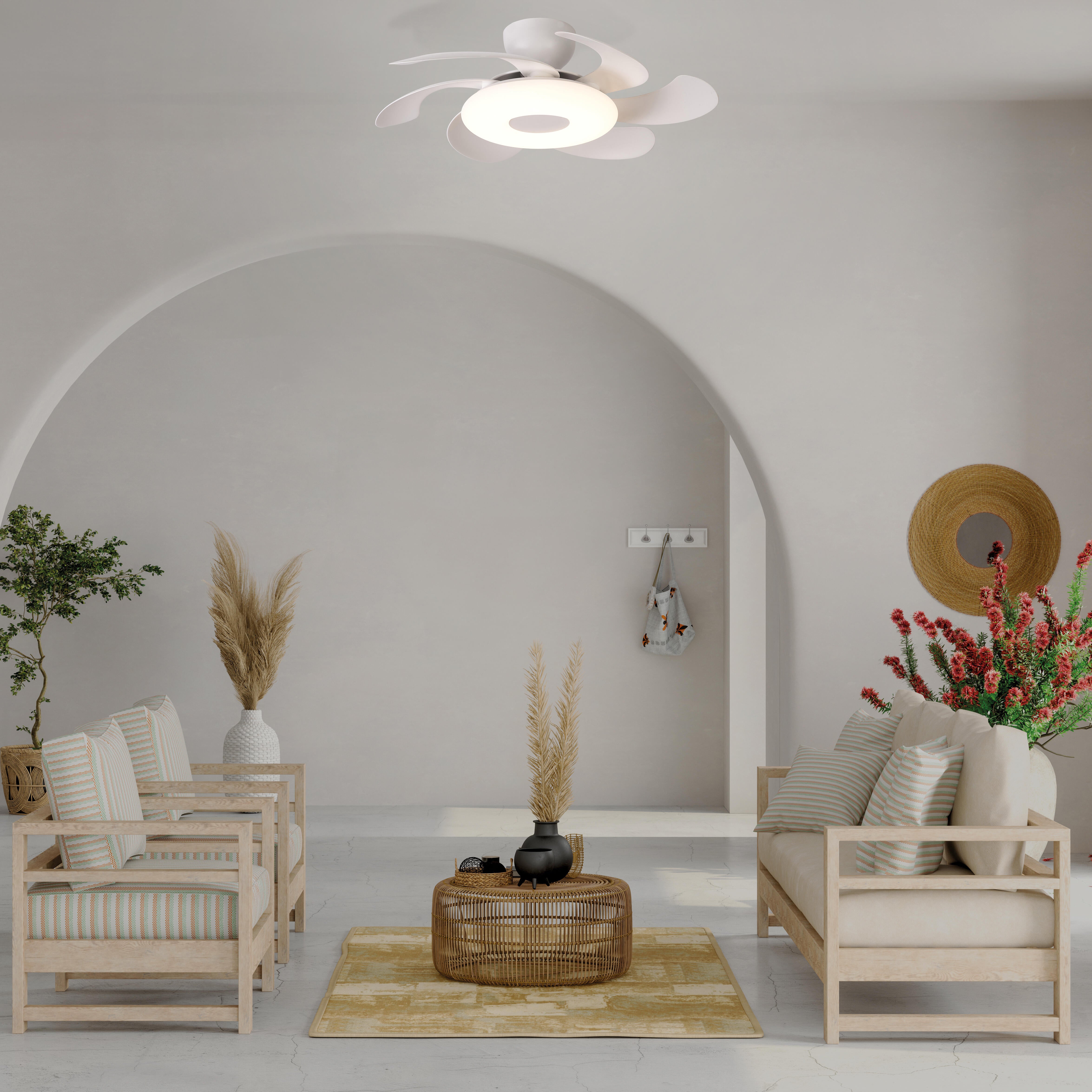 Ventilador de techo con luz silencioso DC 24W con mando ø79 cm Flower MANTRA blanco luz CCT 6 aspas retráctiles tipo lámpara| 6 velocidades| modo verano/invierno| brisa| recomendado para <13m² - 17
