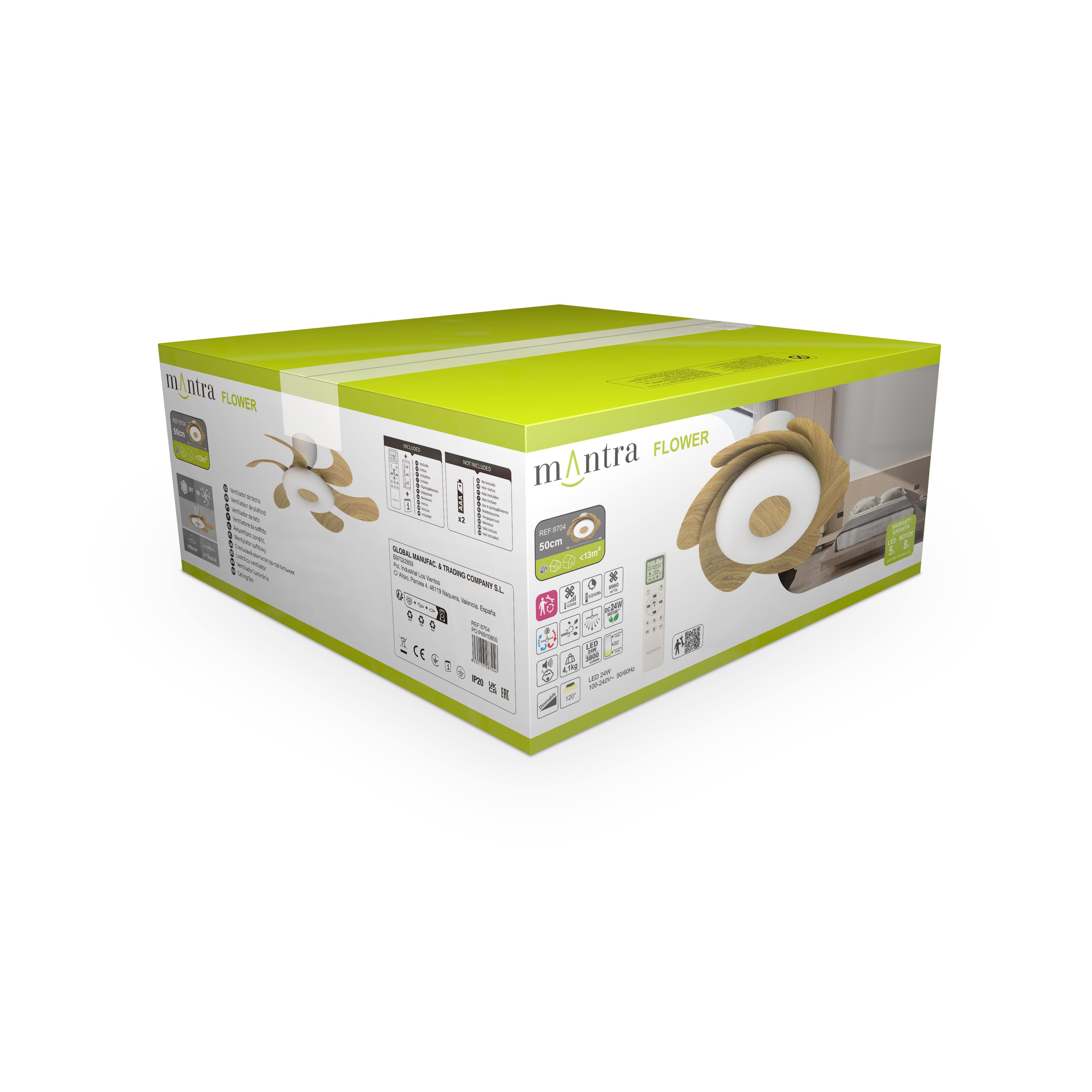 Ventilador de techo con luz silencioso DC 24W con mando ø79 cm Flower MANTRA marrón y blanco luz CCT 6 aspas retráctiles tipo lámpara| 6 velocidades| modo verano/invierno| brisa| recomendado para <13m² - 12