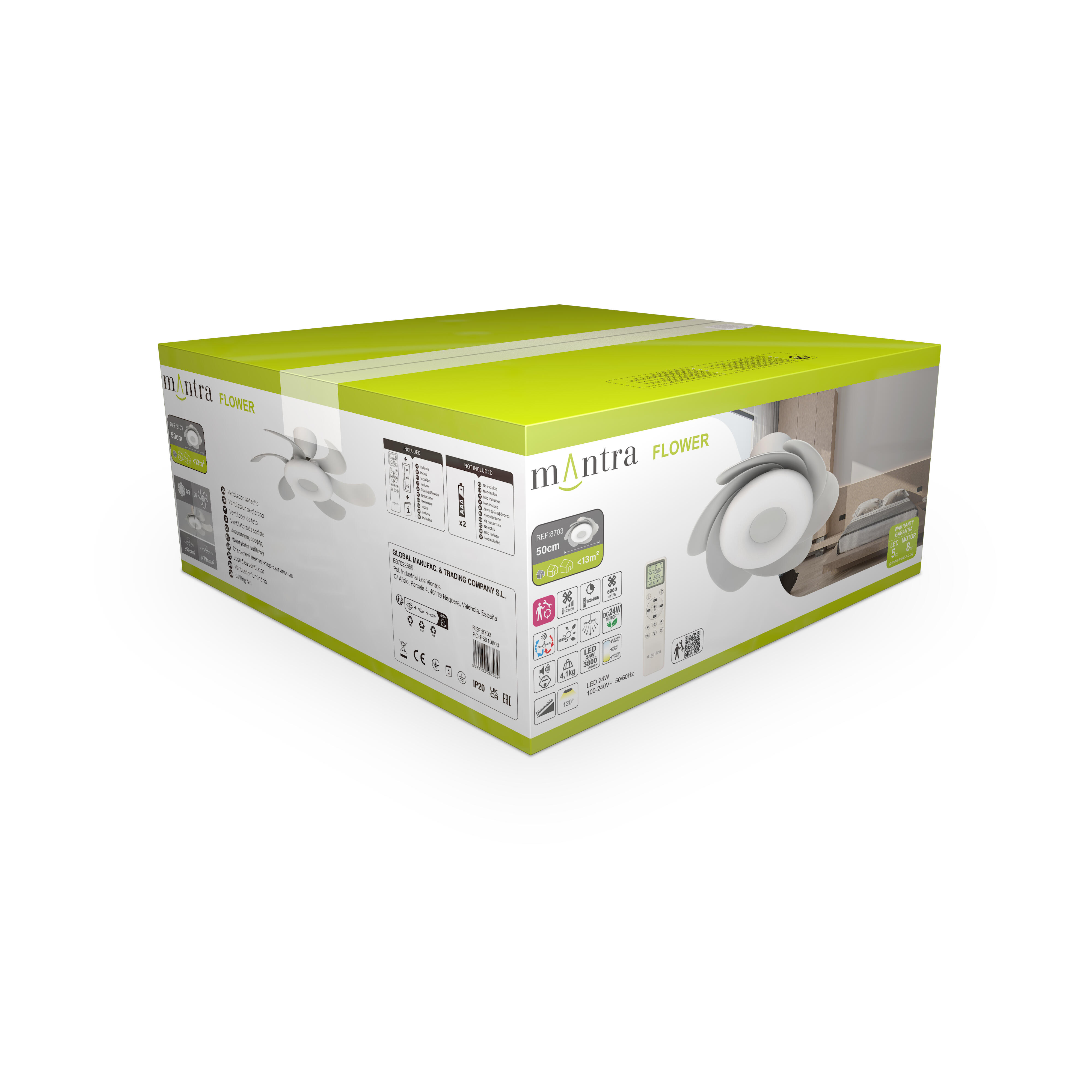 Ventilador de techo con luz silencioso DC 24W con mando ø79 cm Flower MANTRA blanco luz CCT 6 aspas retráctiles tipo lámpara| 6 velocidades| modo verano/invierno| brisa| recomendado para <13m² - 12
