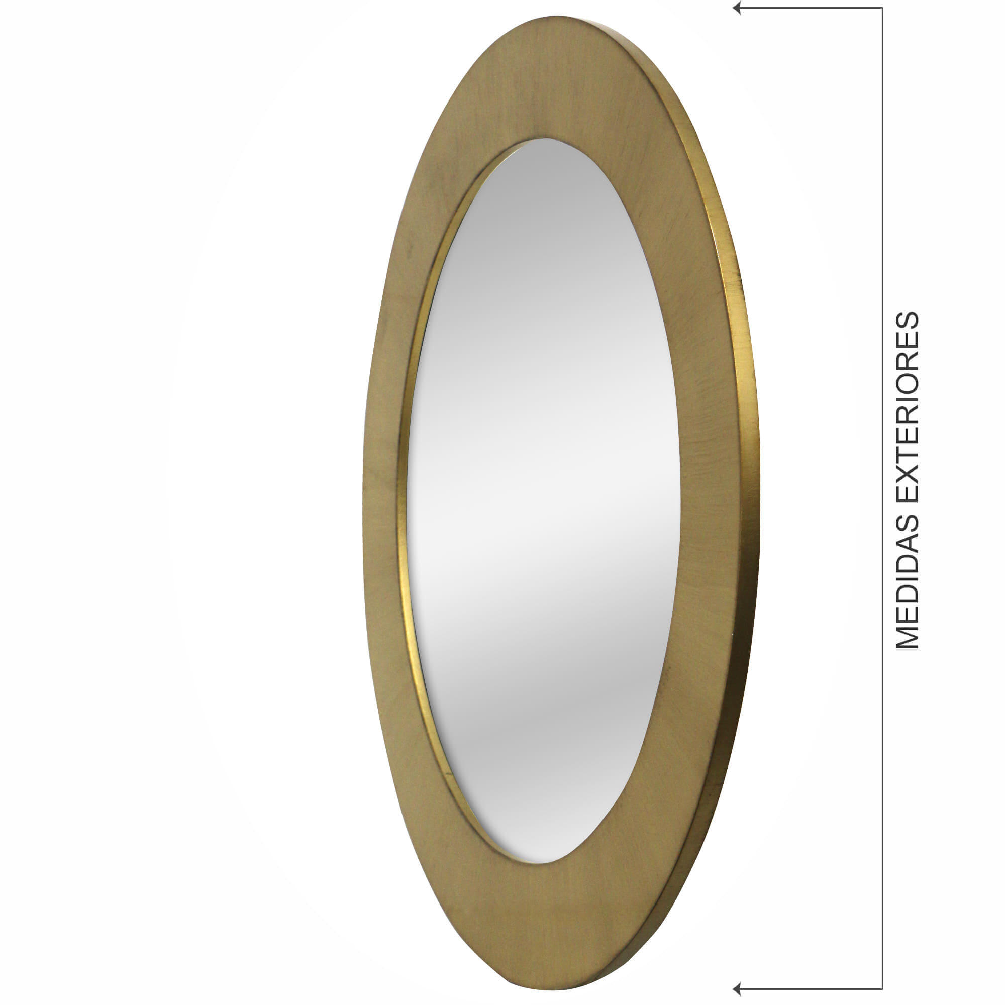 Espejo enmarcado de pared redondo circular oro mdf dorado satinado de 70 cm de diámetro. apto para baños.