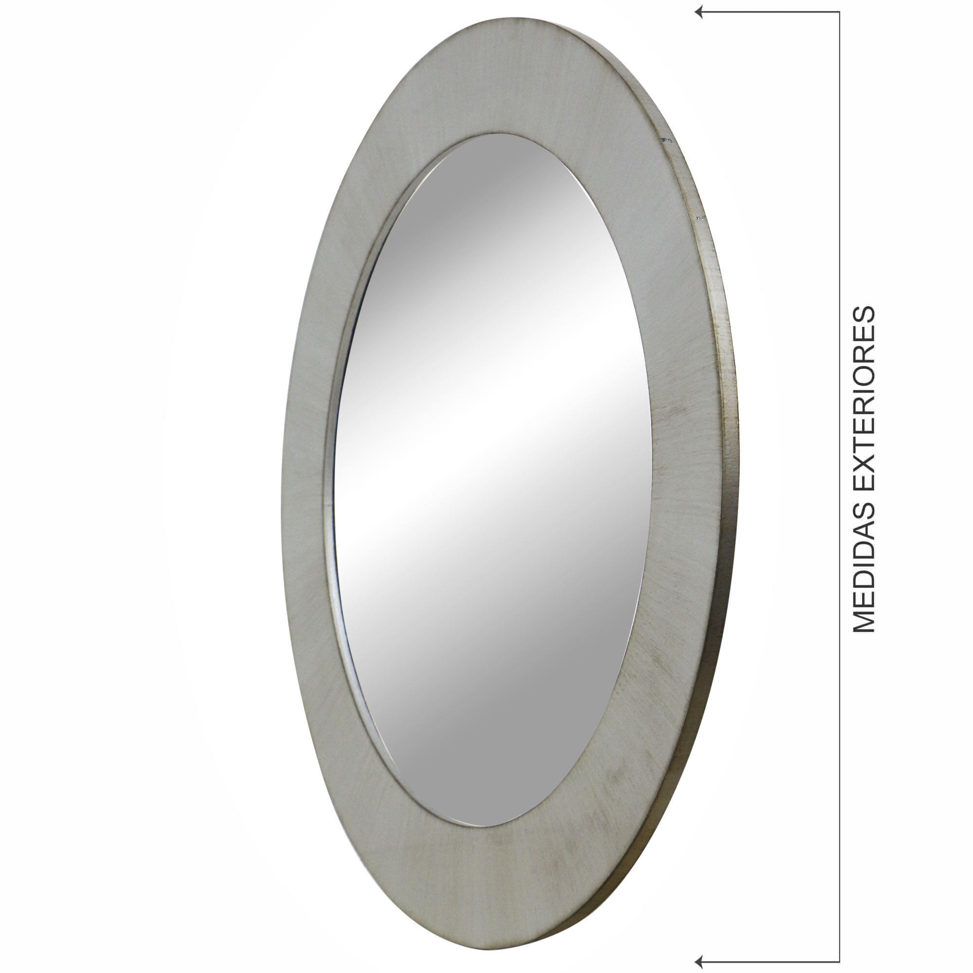 Espejo enmarcado de pared redondo espejo circular mdf plata satinado de 90 cm de diámetro. apto para baños.