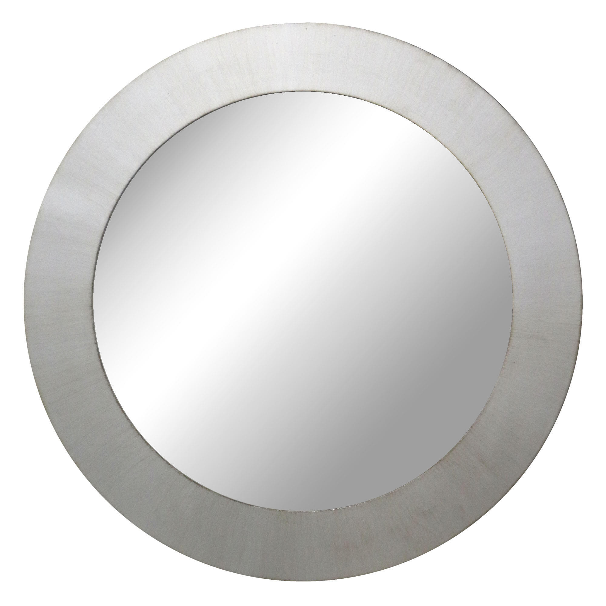Espejo enmarcado de pared redondo circular plata mdf plata satinado de 70 cm de diámetro. apto para baños.