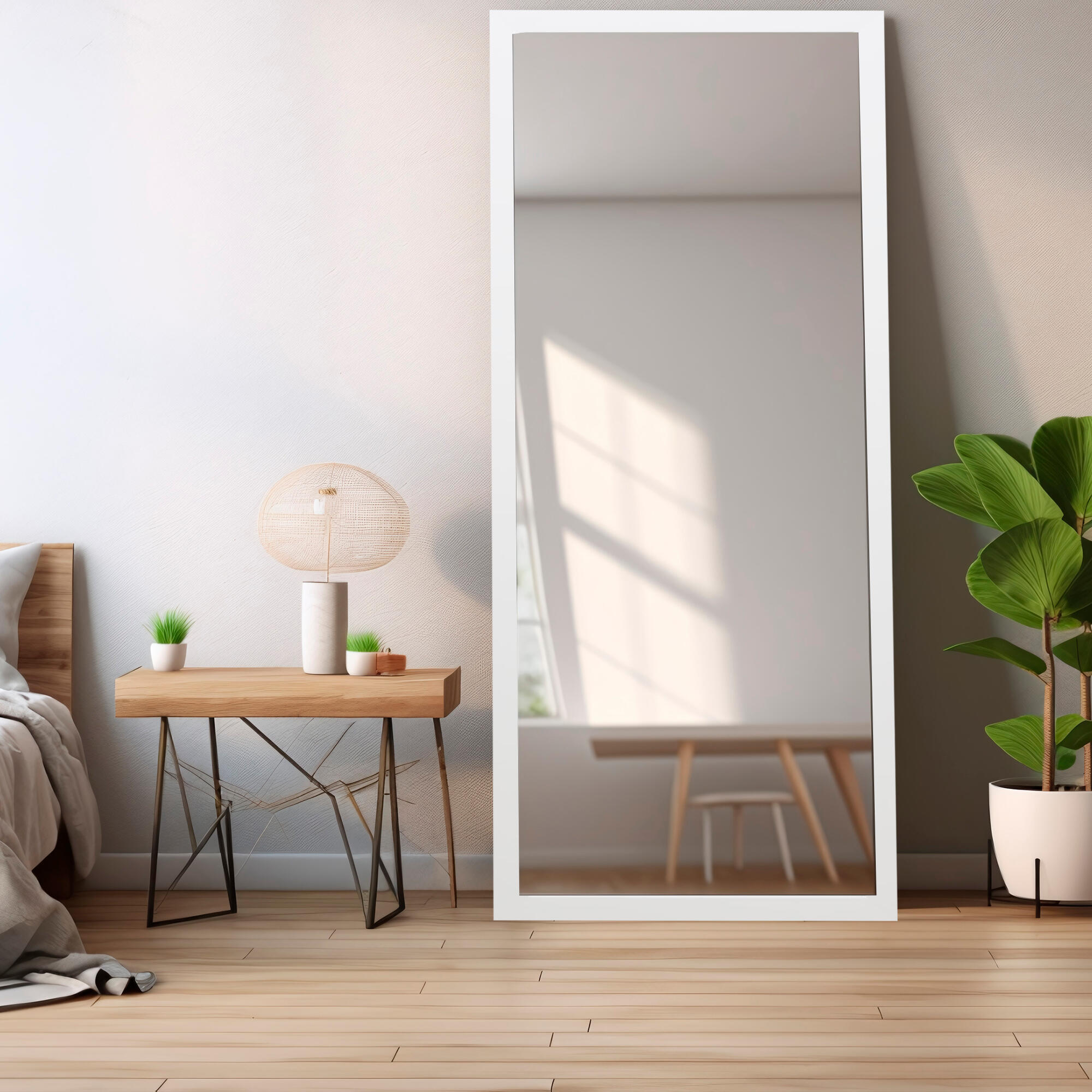 Espejo enmarcado de pared rectangular PROMO madera blanco satinado de 38 x 138 cm - 3