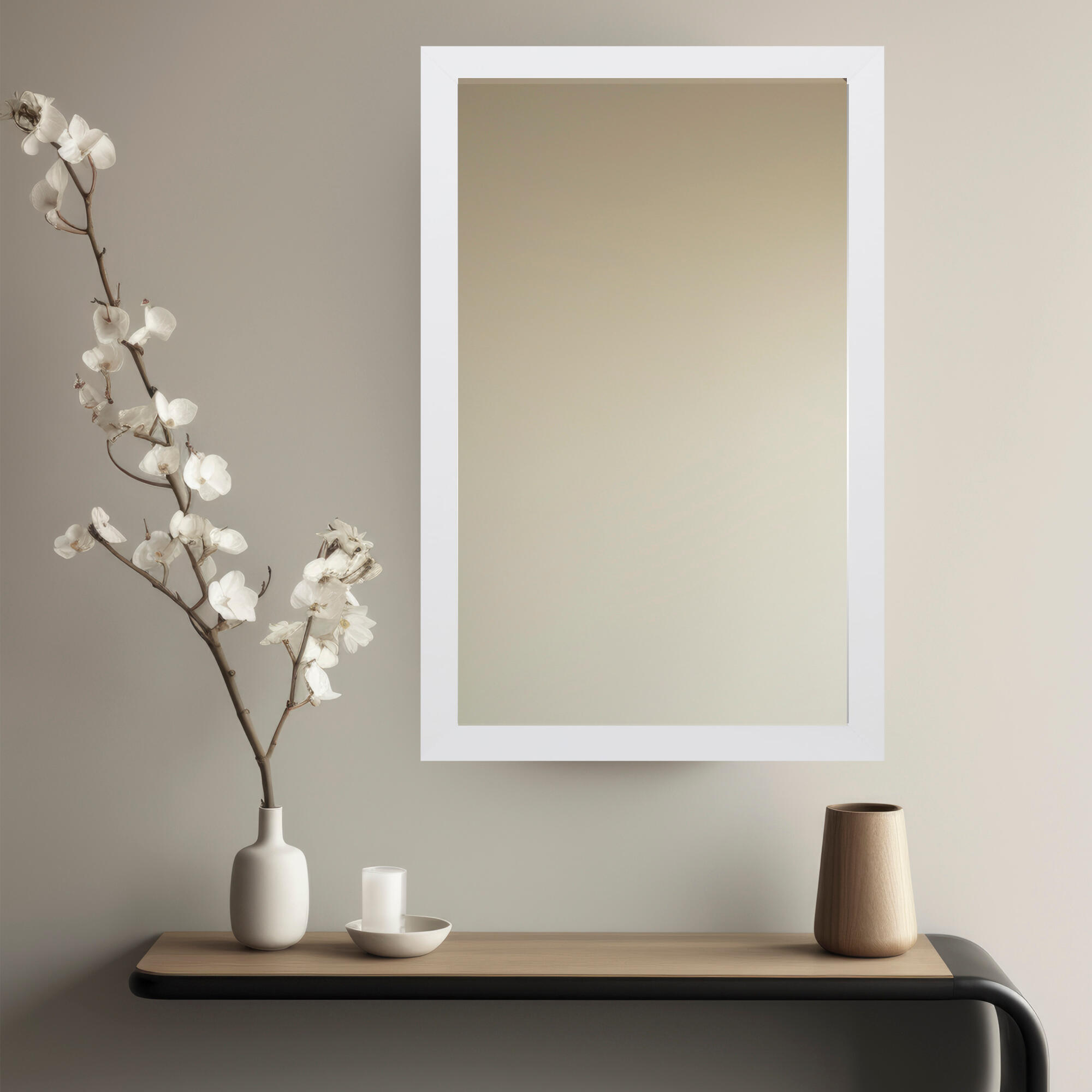Espejo enmarcado de pared rectangular PROMO madera blanco satinado de 38 x 138 cm - 2