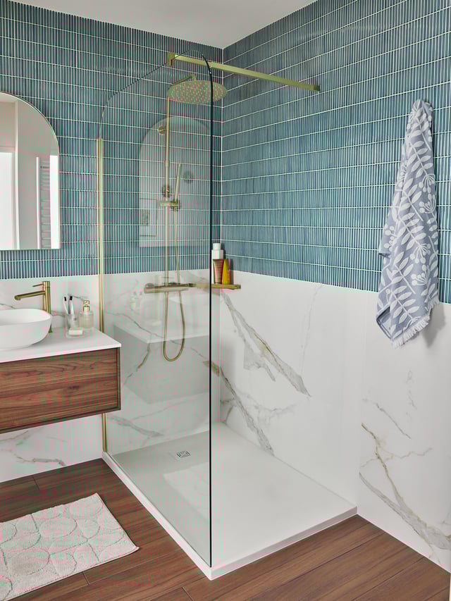 Paroi de douche à l'italienne verre transparent, l.120 cm, Ep.8 mm doré Elena