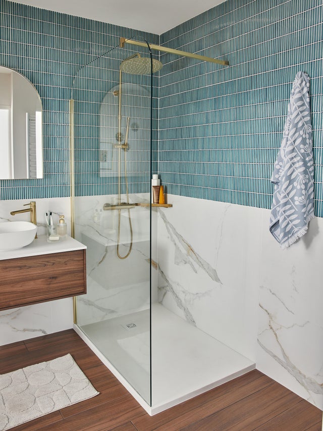 Paroi de douche à l'italienne verre transparent, l.120 cm, Ep.8 mm doré Elena
