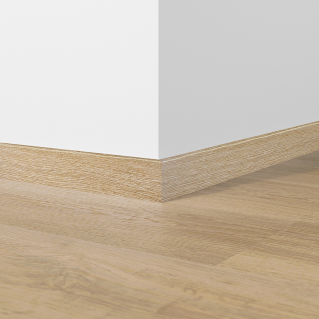 Battiscopa con passacavo STIQ XL 810 WOOD DECOR 065 ARTENS in polistirene beige Sp 15 mm x H 8 x L 240 cm / 2.4 m