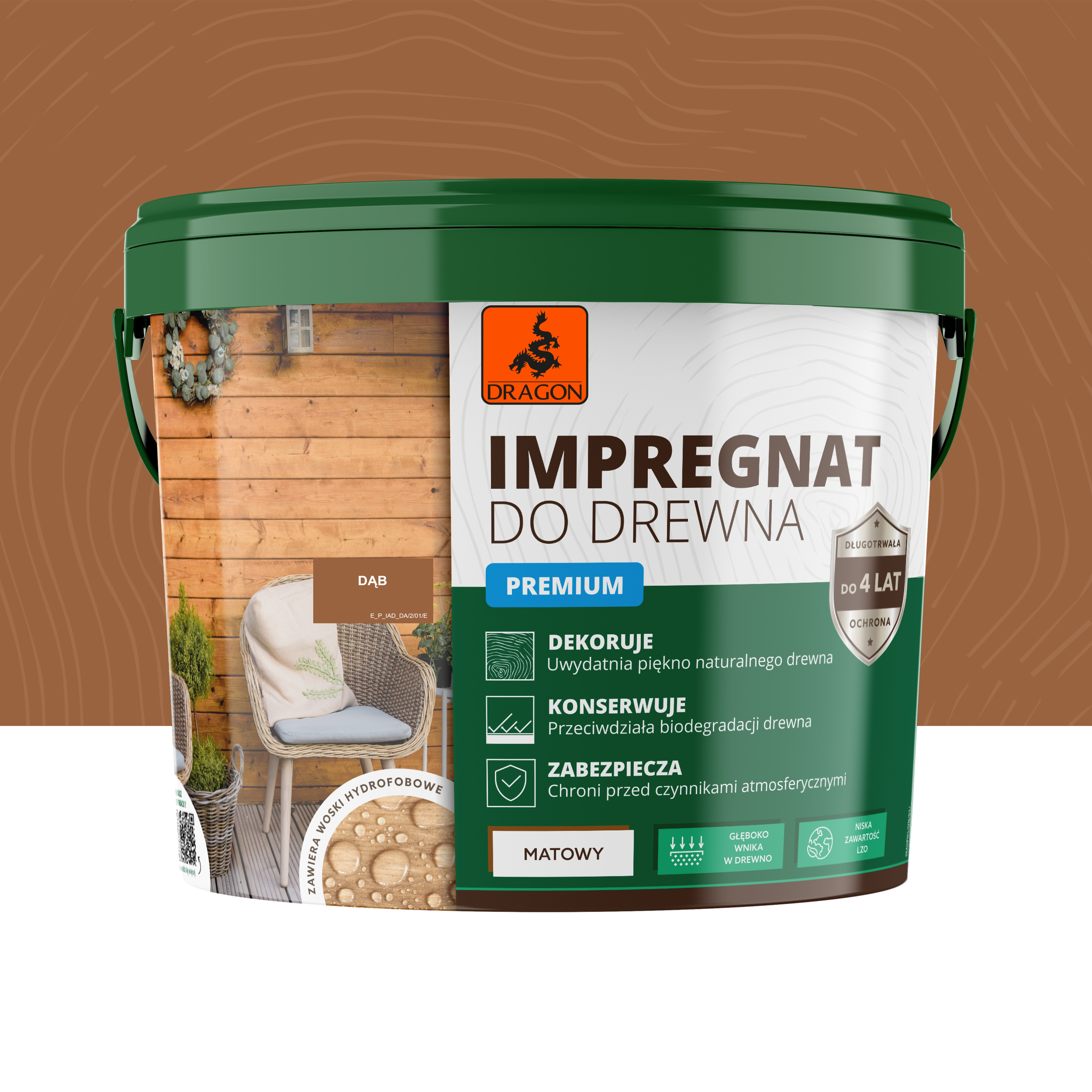 Impregnat do drewna akrylowy Dąb mat 5 l Dragon