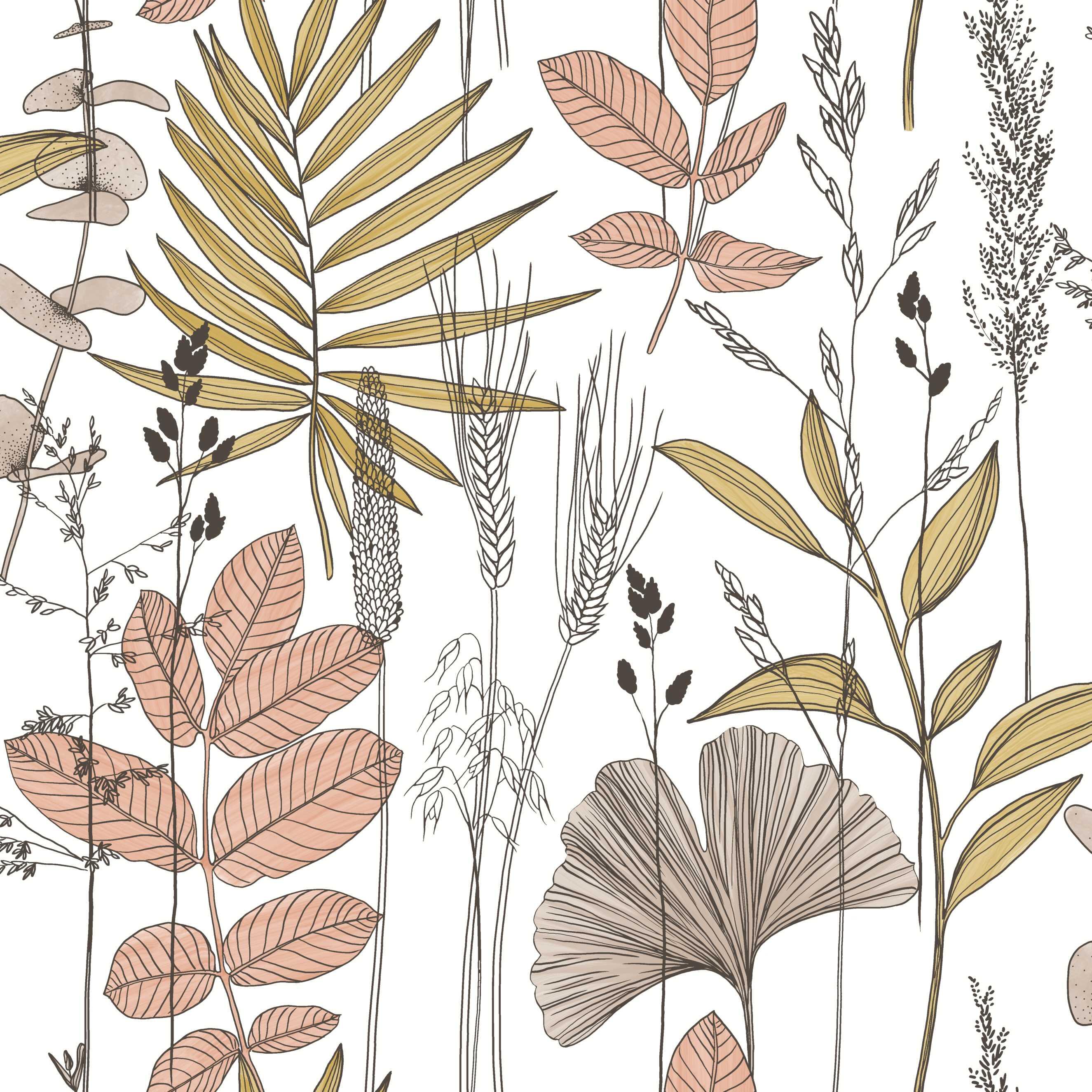 Papier peint intissé Graminé jaune, orange et rose - 2