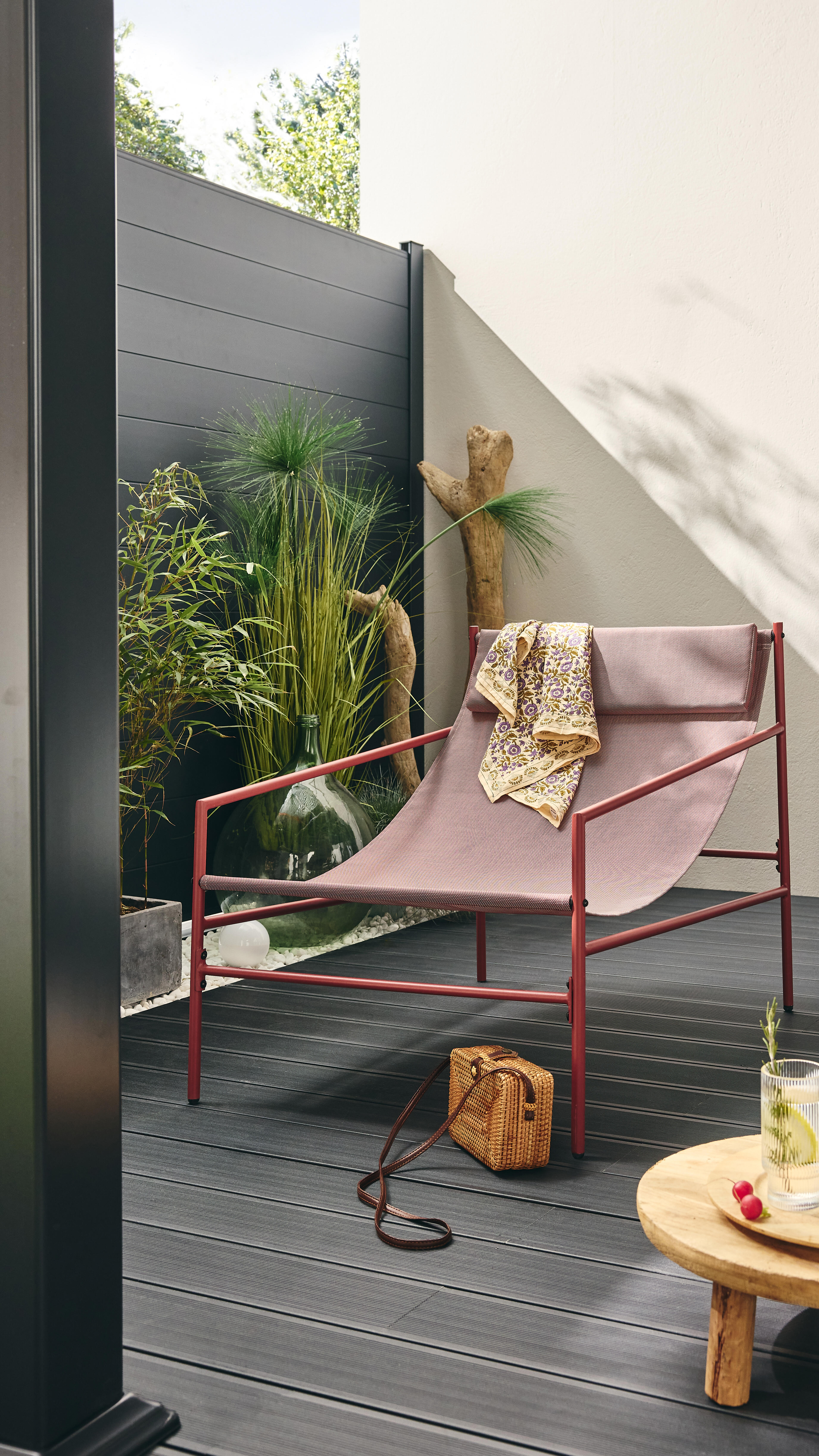 Fauteuil relax en acier et textilène bordeaux Rio NATERIAL - 2