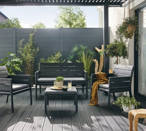 Salon bas de jardin PANKA anthracite résine recyclée, 4 personnes