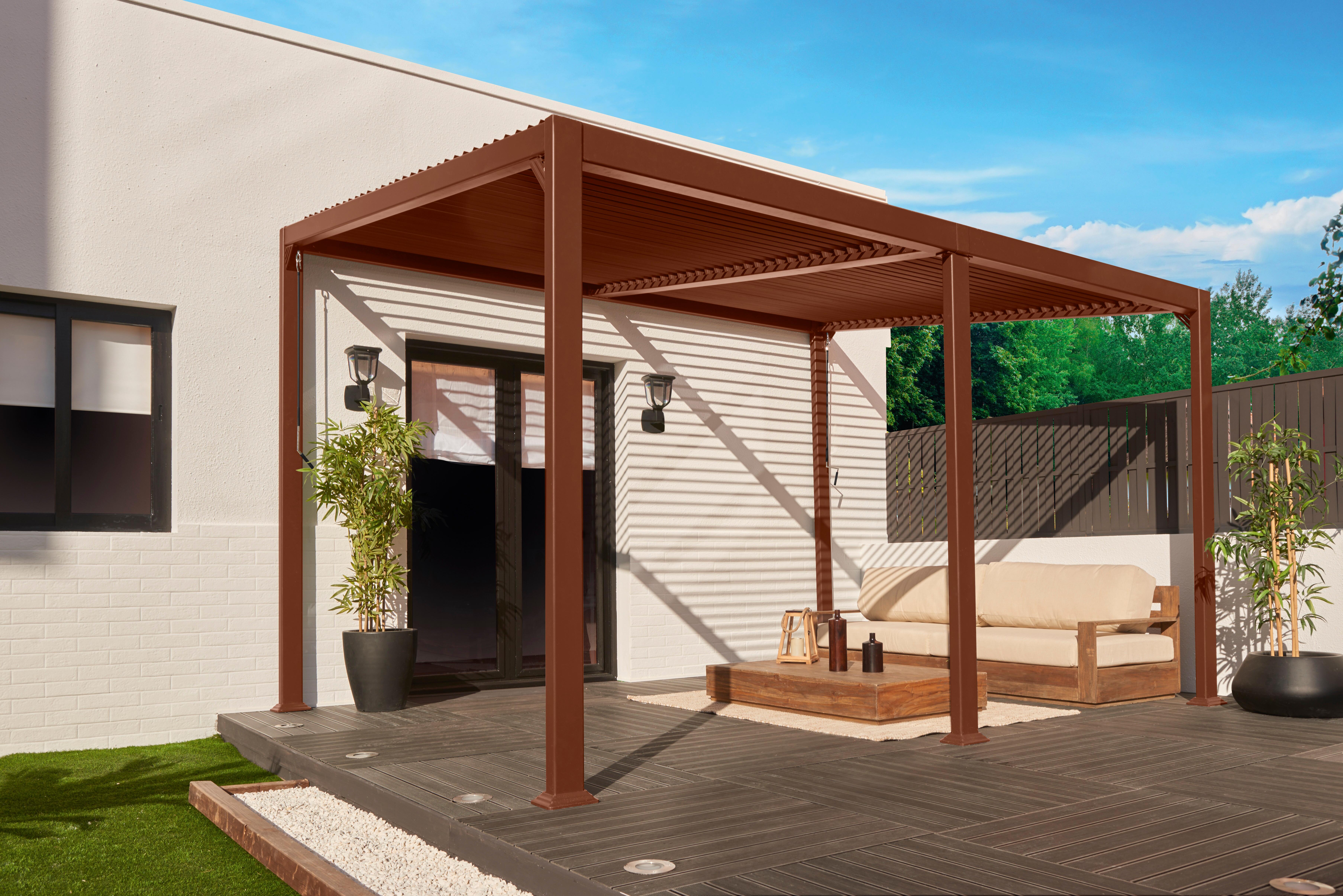 Pérgola completa de aluminio londres chocolate 3x4
