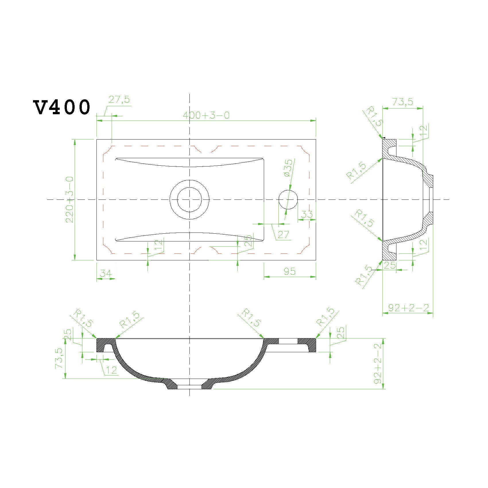 Lave-mains résine blanc l.40 x P.22 cm, Nadia - 3