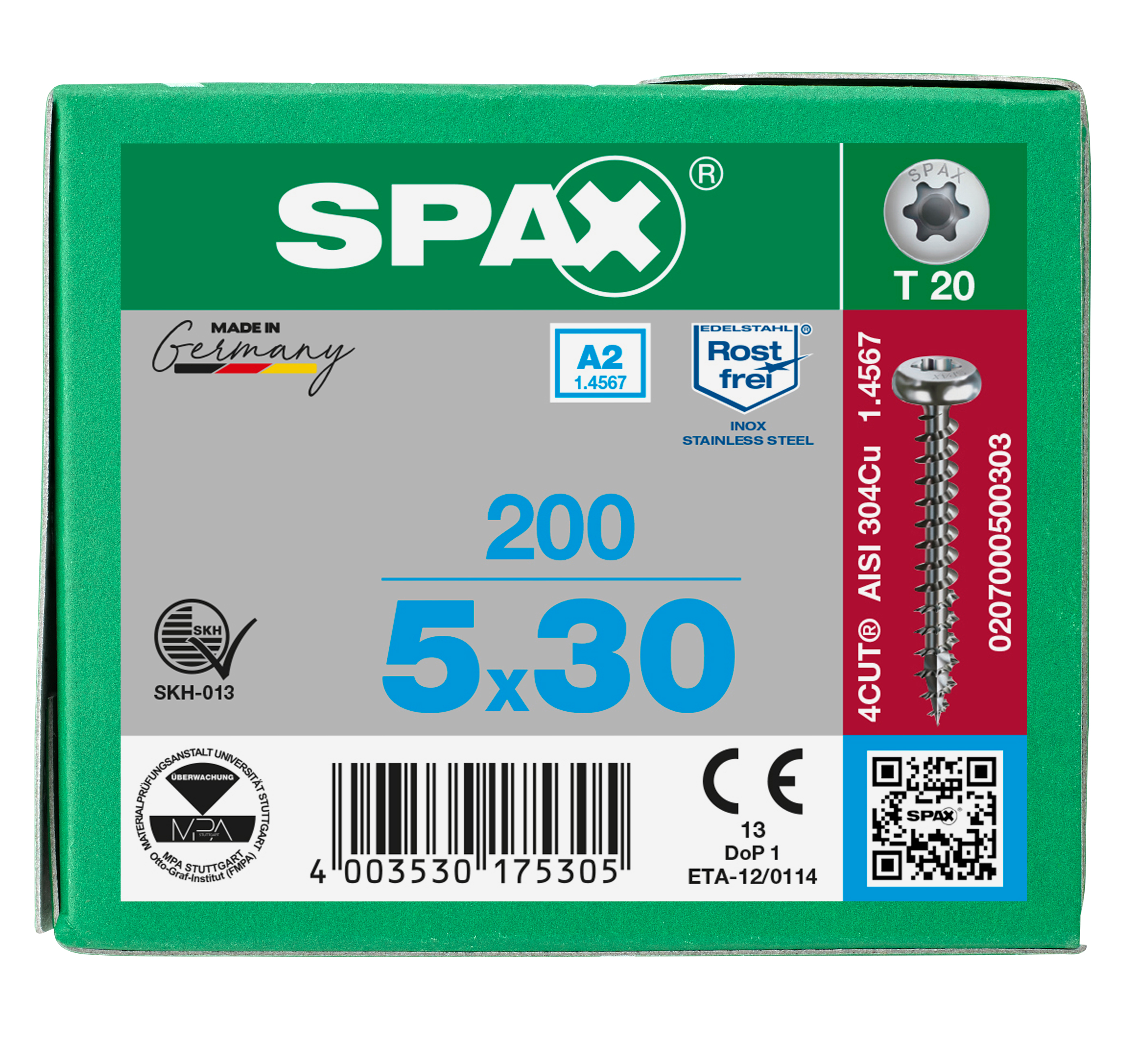 Boîte 200 vis SPAX TR TX  A2 en inox, 5X30 - 2