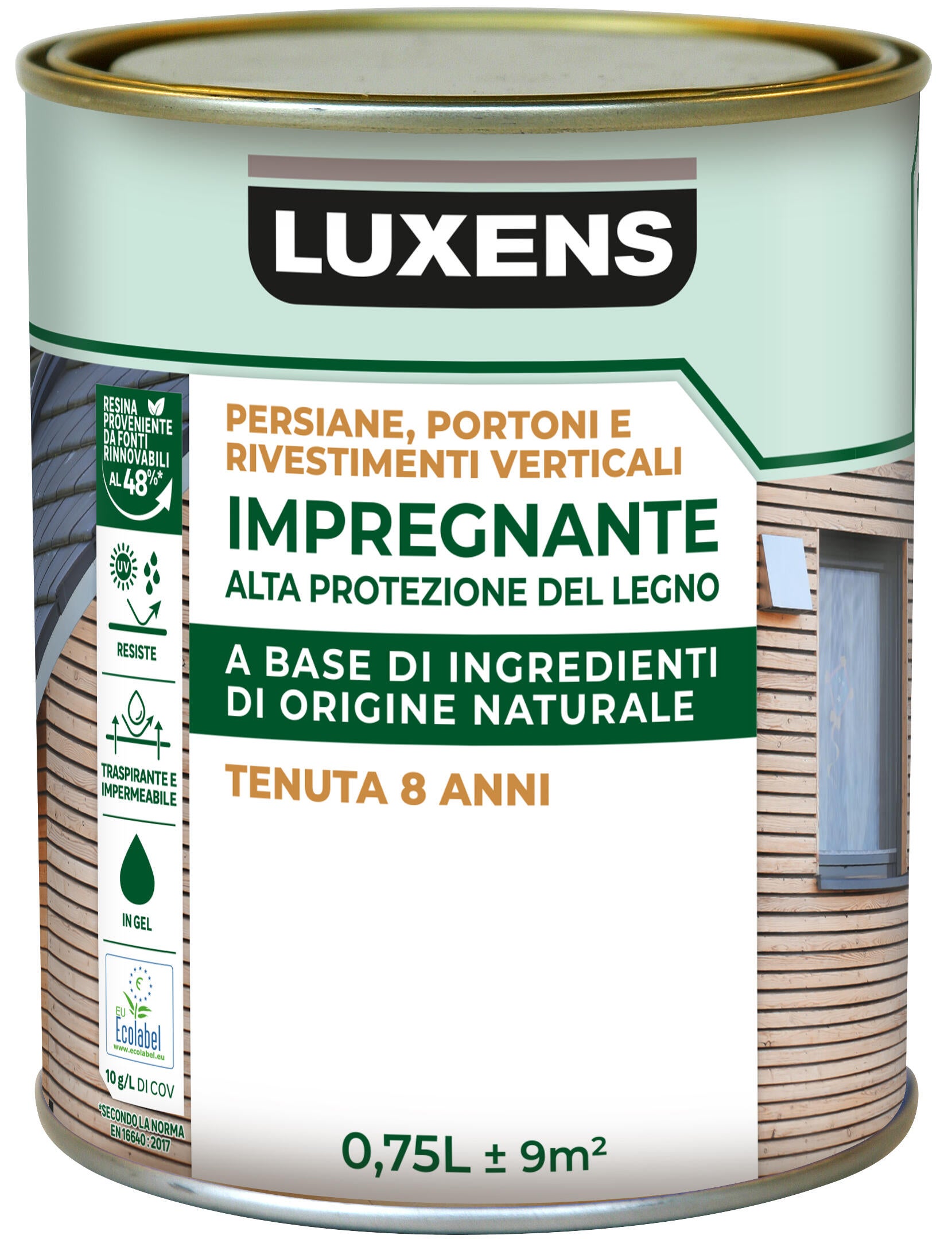 Impregnante per legno da esterno a base acqua LUXENS Biobased noce satinato 0.75 lt, 8 anni di protezione. - 5