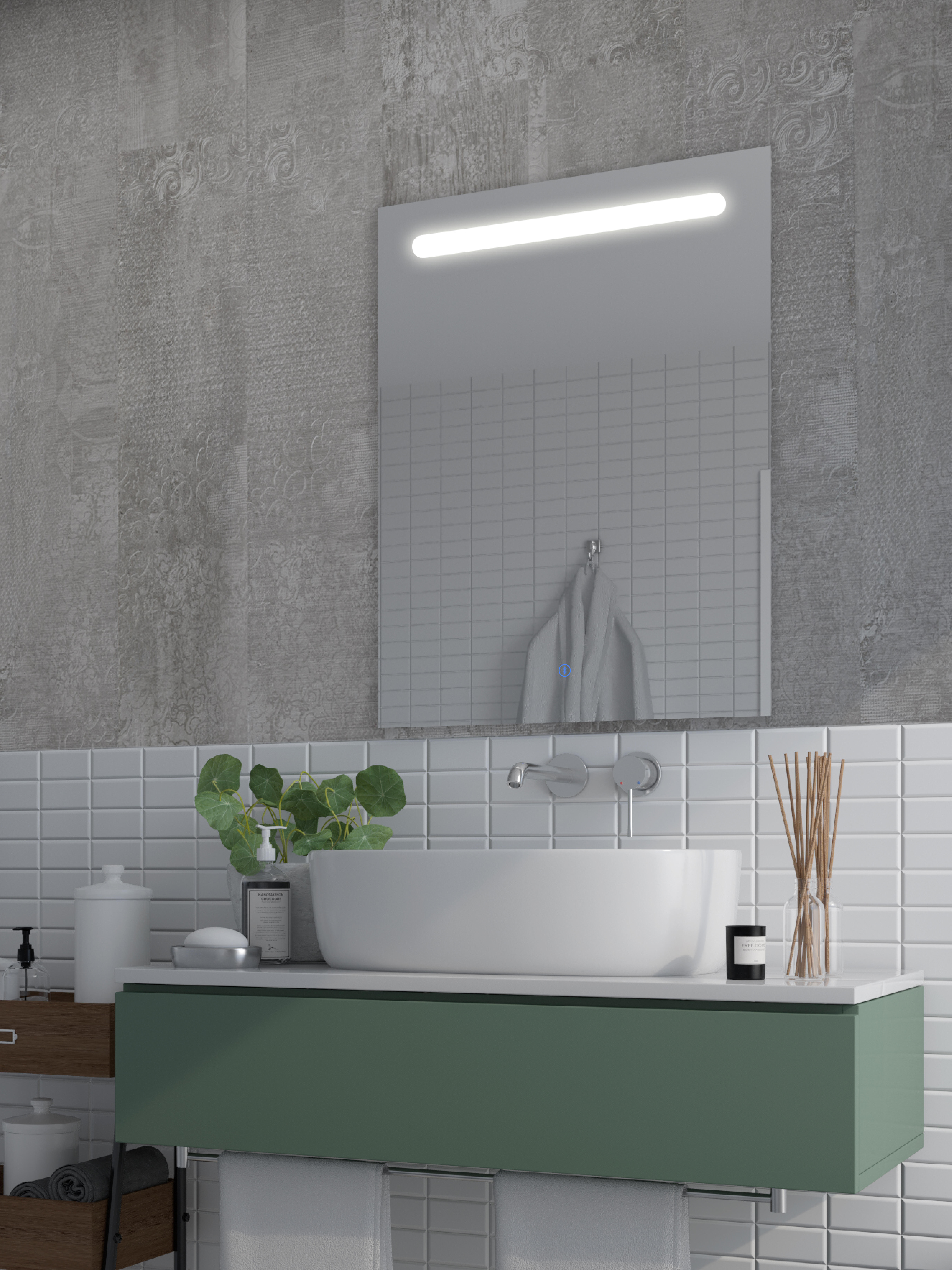 Espejo de baño con luz led táctil, altavoz, bluetooth 80x60 cm