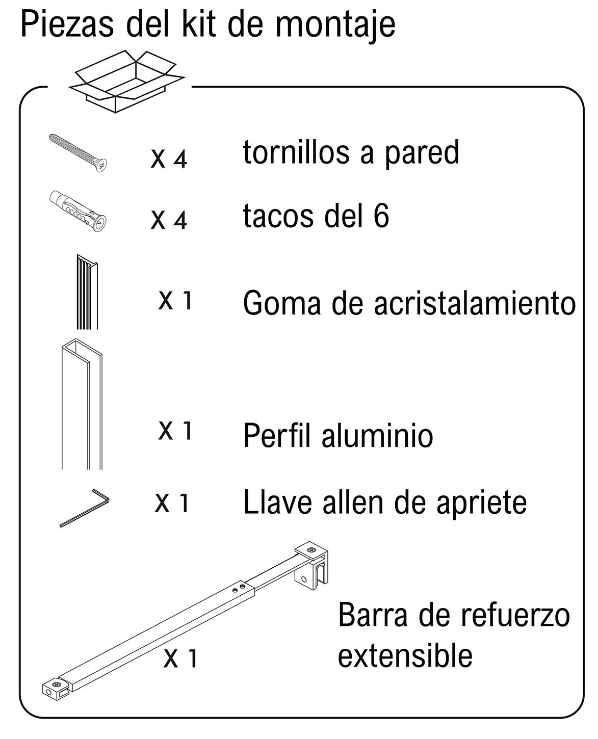 Mampara de ducha fija transparente Six perfil aluminio cromo (99.9-100.1)x195 cm cristal 6mm reversible antical 1 barra de estabilización de 100 cm ajustable - 5