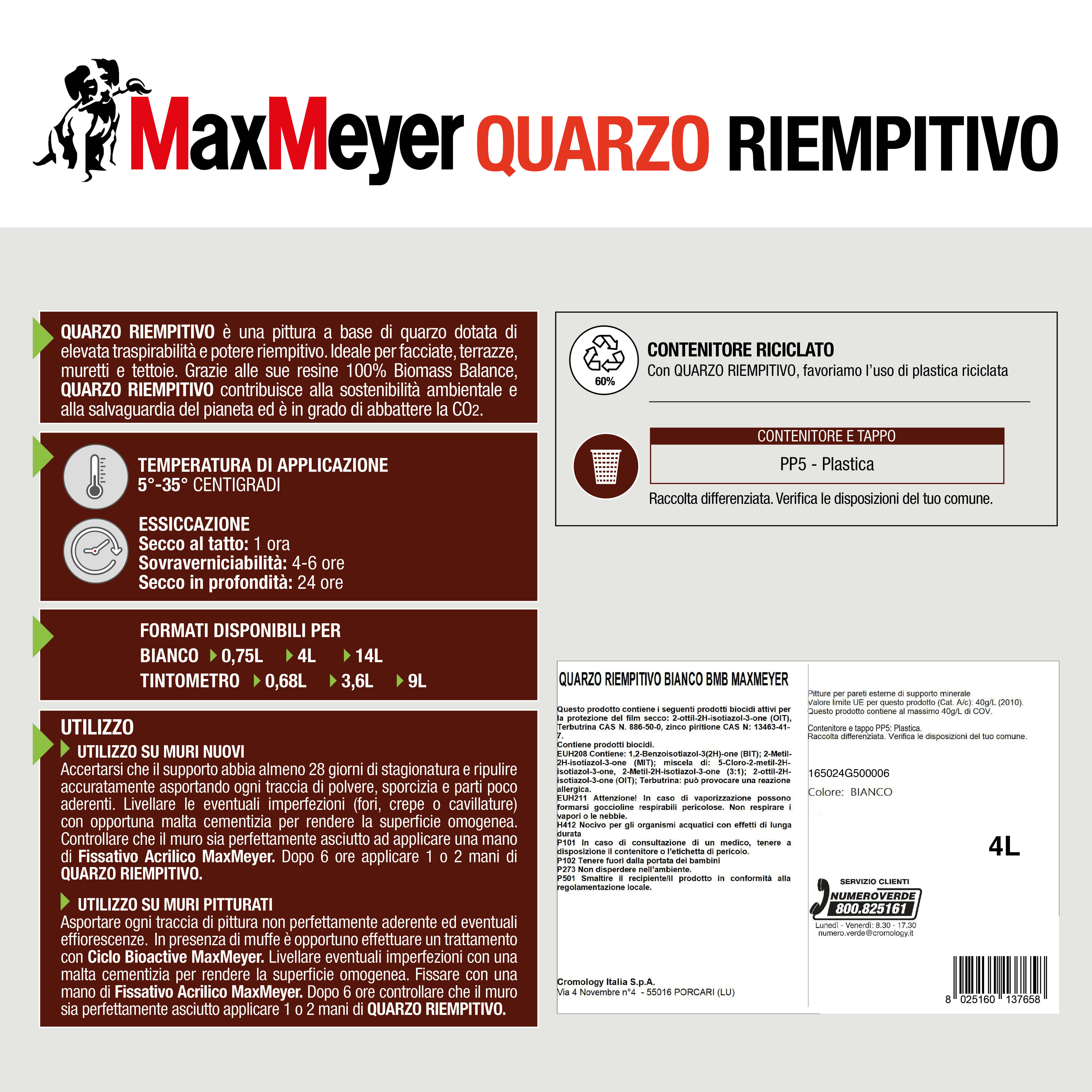 Pittura al quarzo MAXMEYER QUARZO RIEMPITIVO BMB bianco, ruvido opaco, 4 l - 4