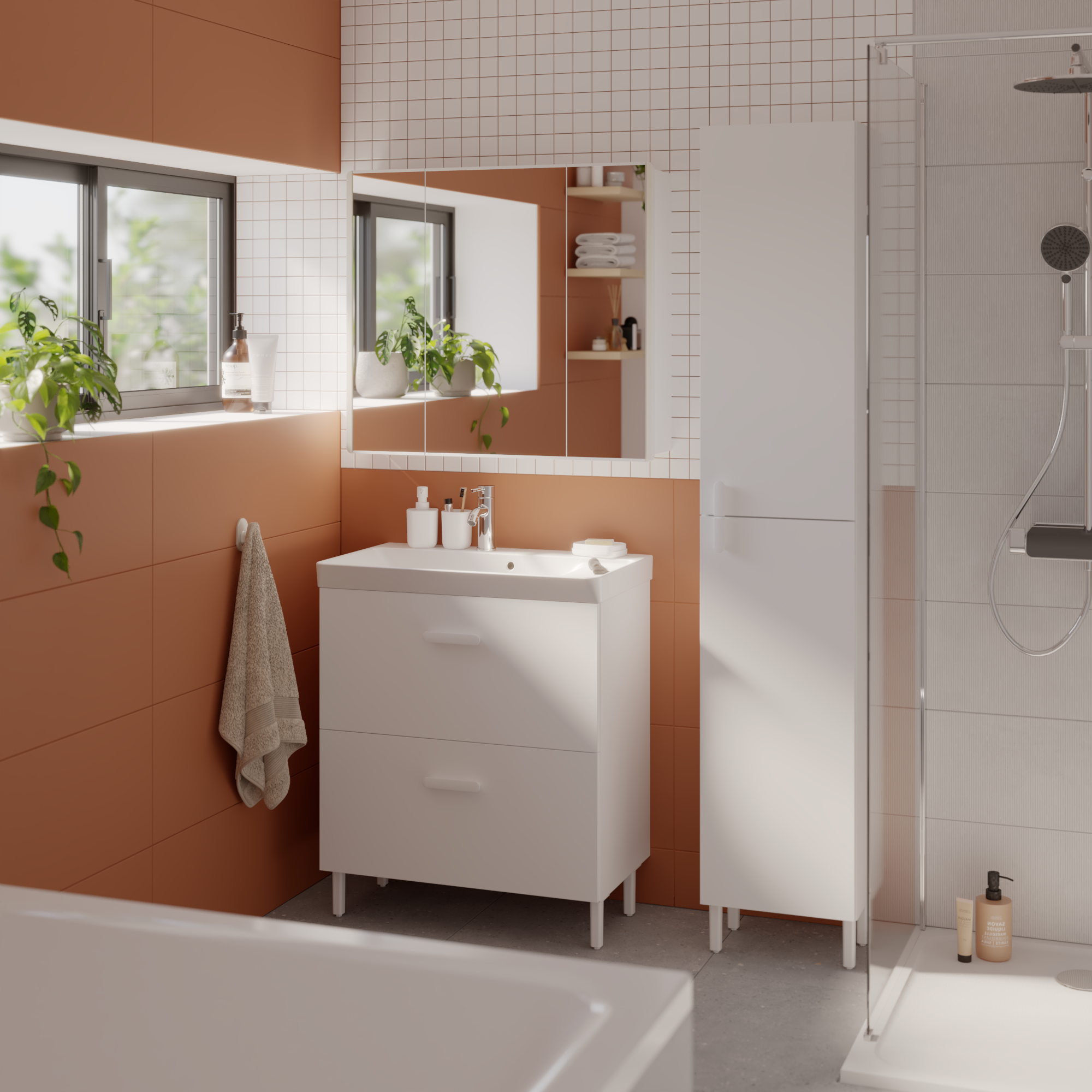 Specchio Contenitore Con Illuminazione Easy SENSEA bianco L 80 x H 70.7 x P 16 cm - 4