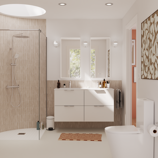 photo d'une salle de bain dans les tons clairs