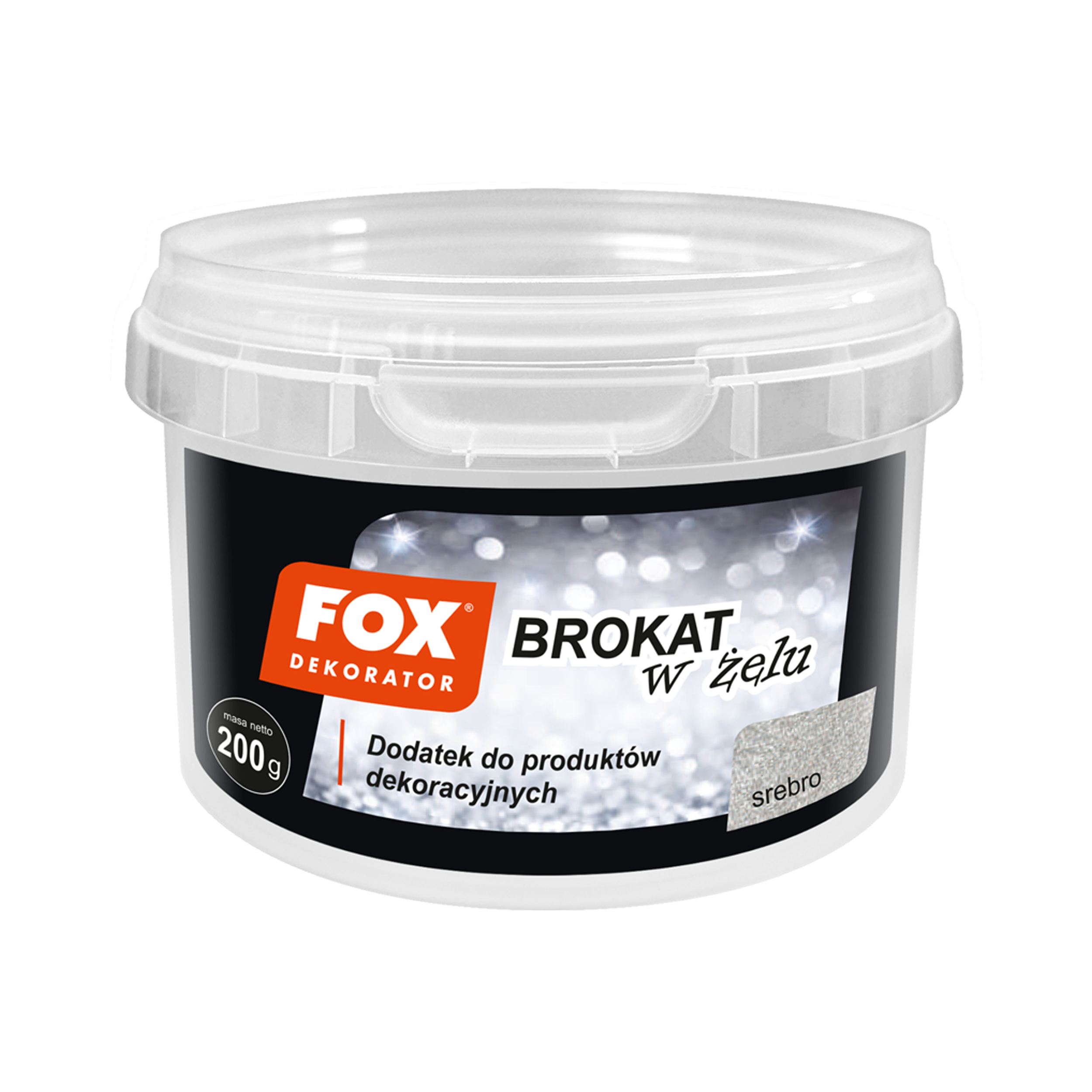 Brokat w żelu srebrny 200 g Fox Dekorator