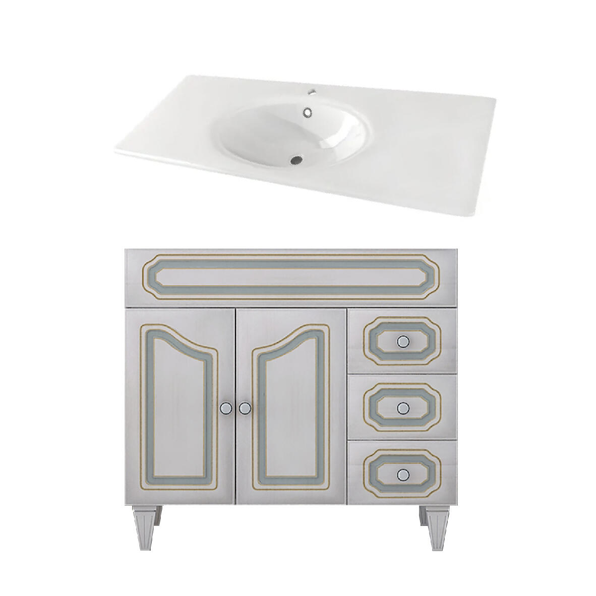 Mobile da bagno da fissare L 90 x H 86 x P 49 cm beige, 3 ante BADEN HAUS Caravaggio - 2