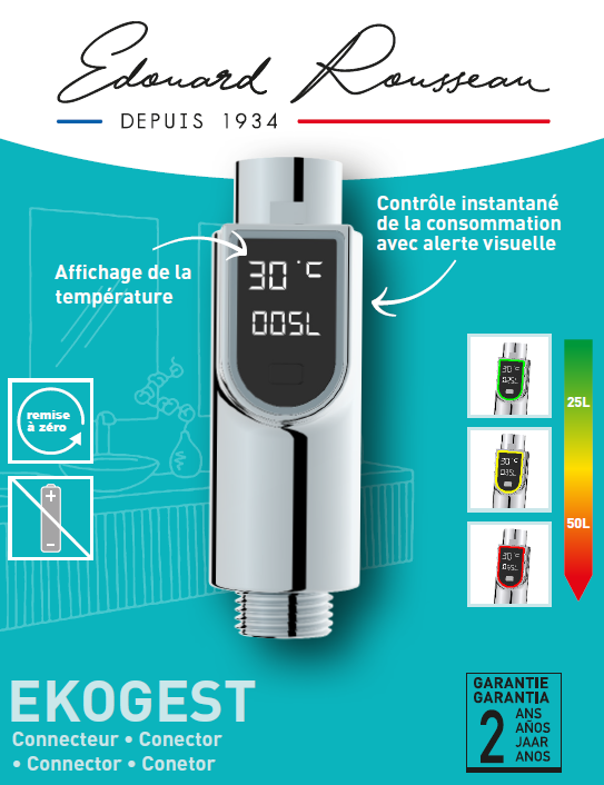Compteur d'eau Douche Ekogest chromé, EDOUARD ROUSSEAU - 5