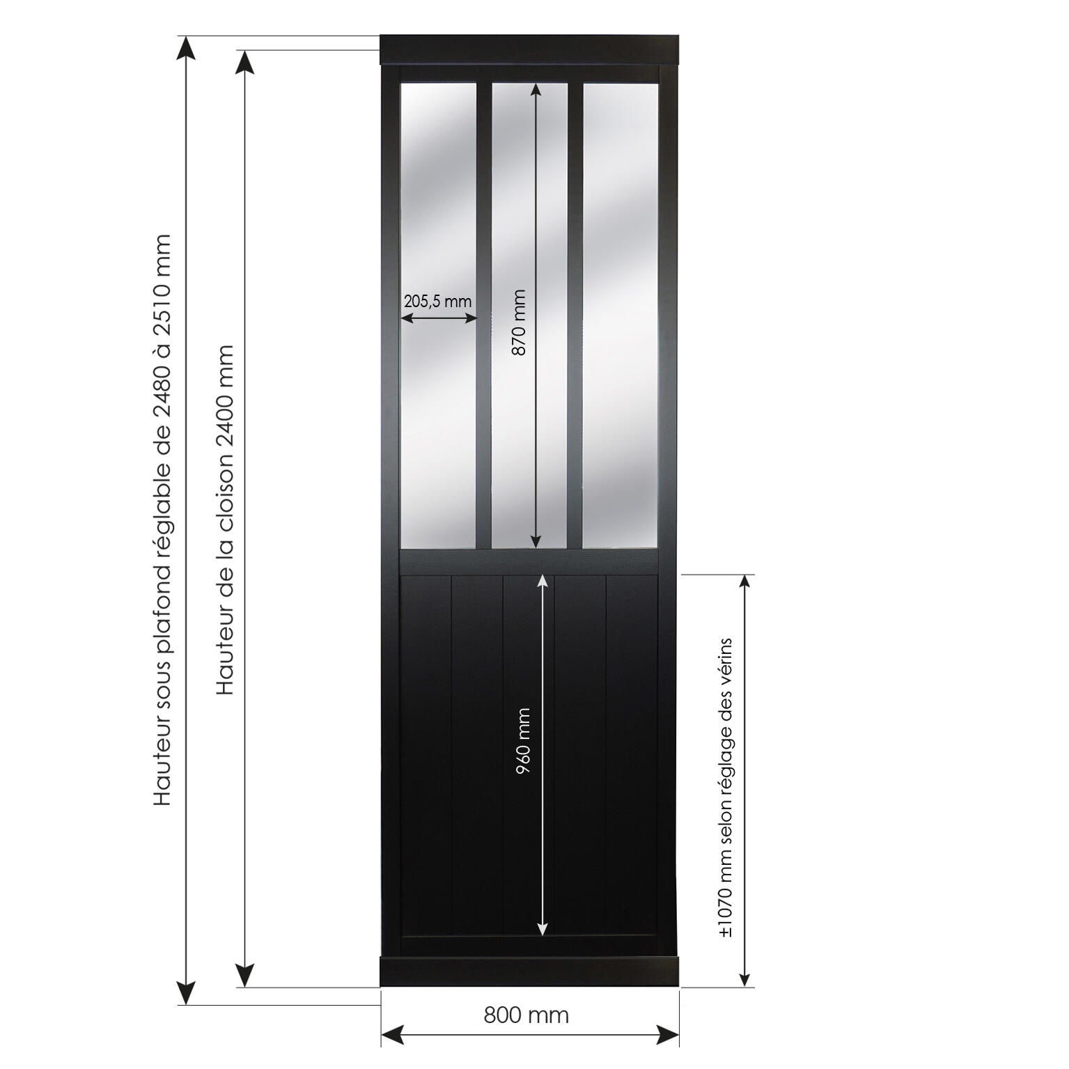 Cloison amovible Atelier mdf revêtu noir effet métal l.80 x H.250 x P.4cm - 7