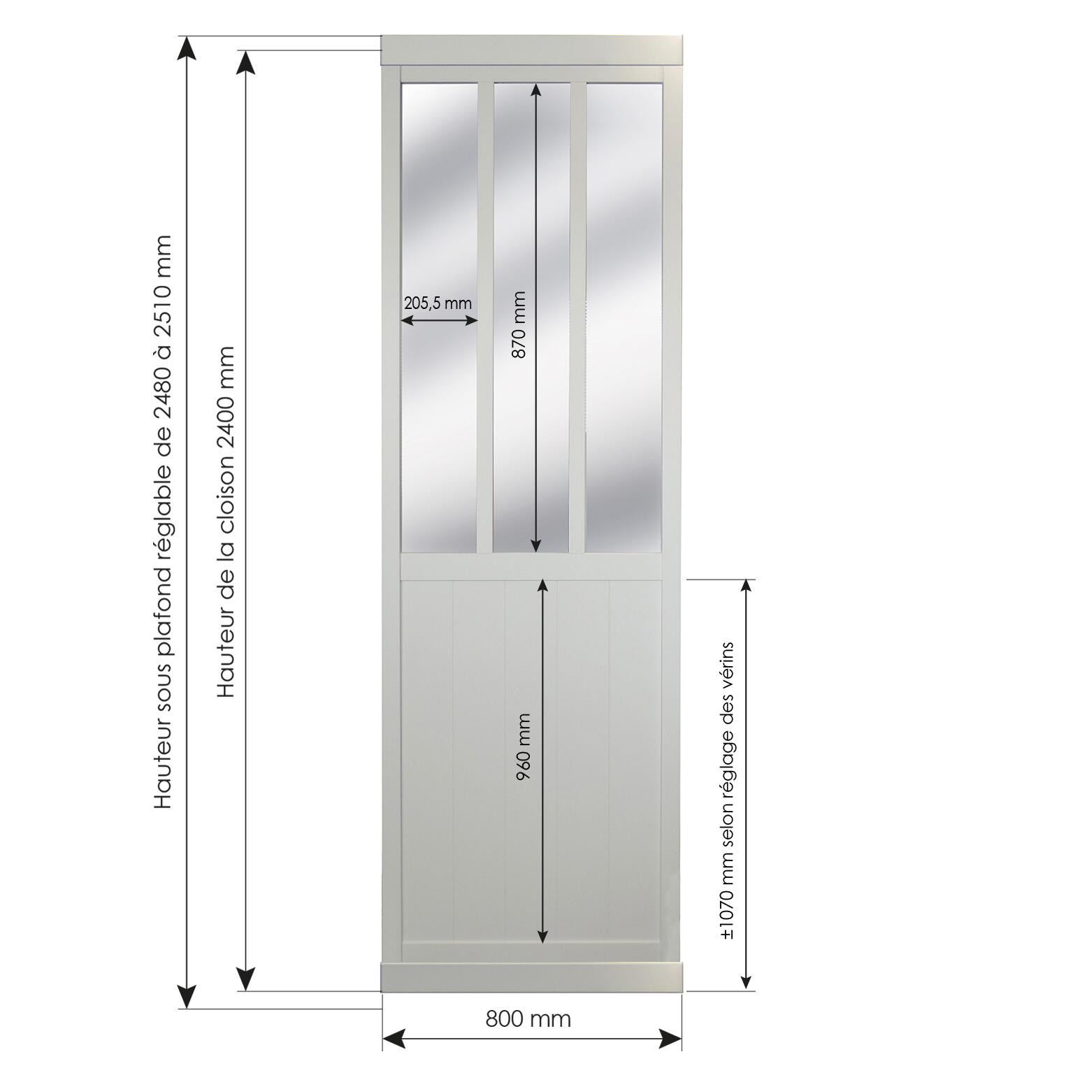 Cloison amovible Atelier mdf revêtu blanc effet métal l.80 x H.250 x P.4cm - 5