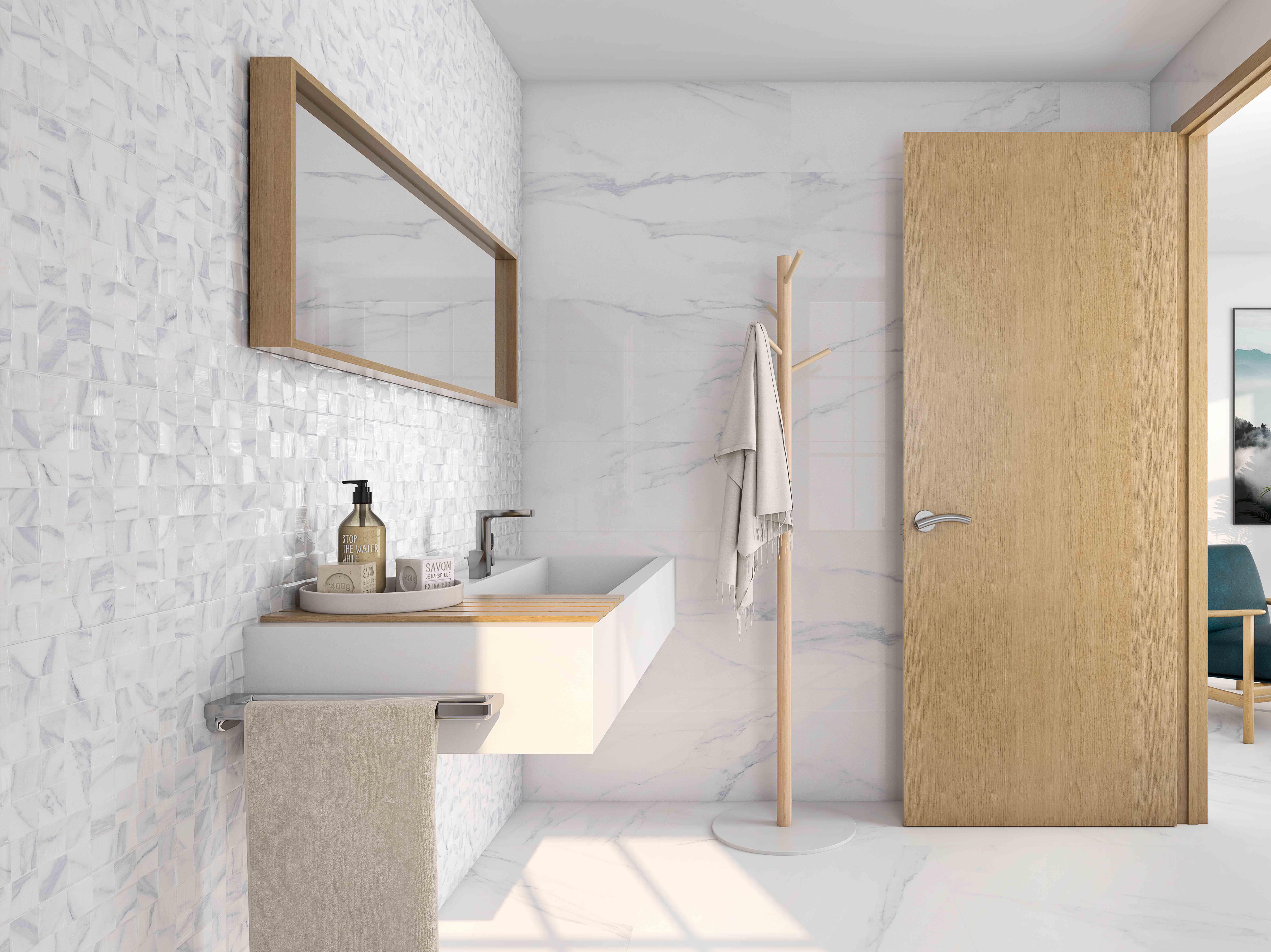 Azulejo cerámico new marble calacatta efecto mármol blanco 90x30 cm roca tiles