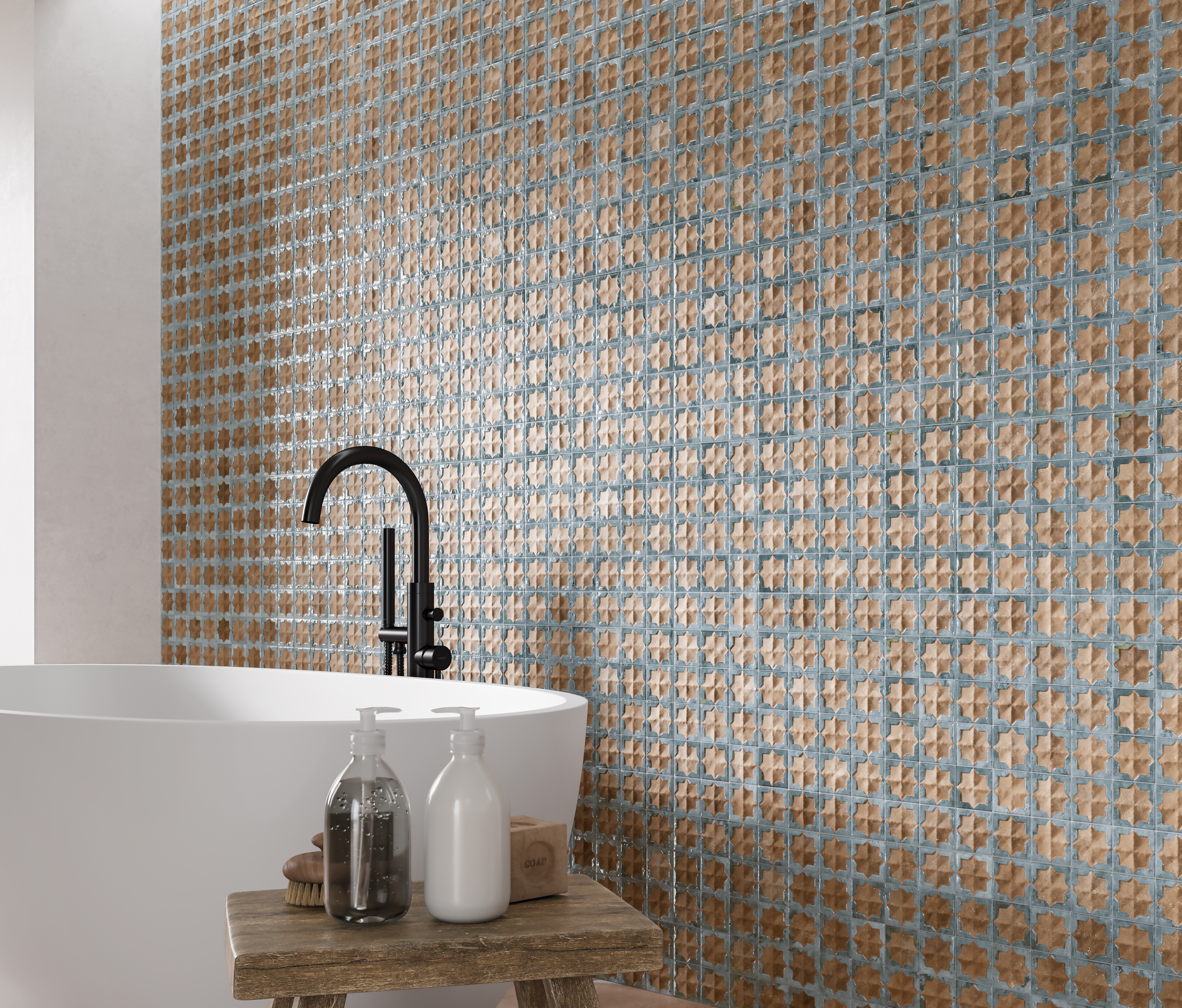Azulejo porcelánico tetuan efecto hidráulico terra aqua 31x56 cm