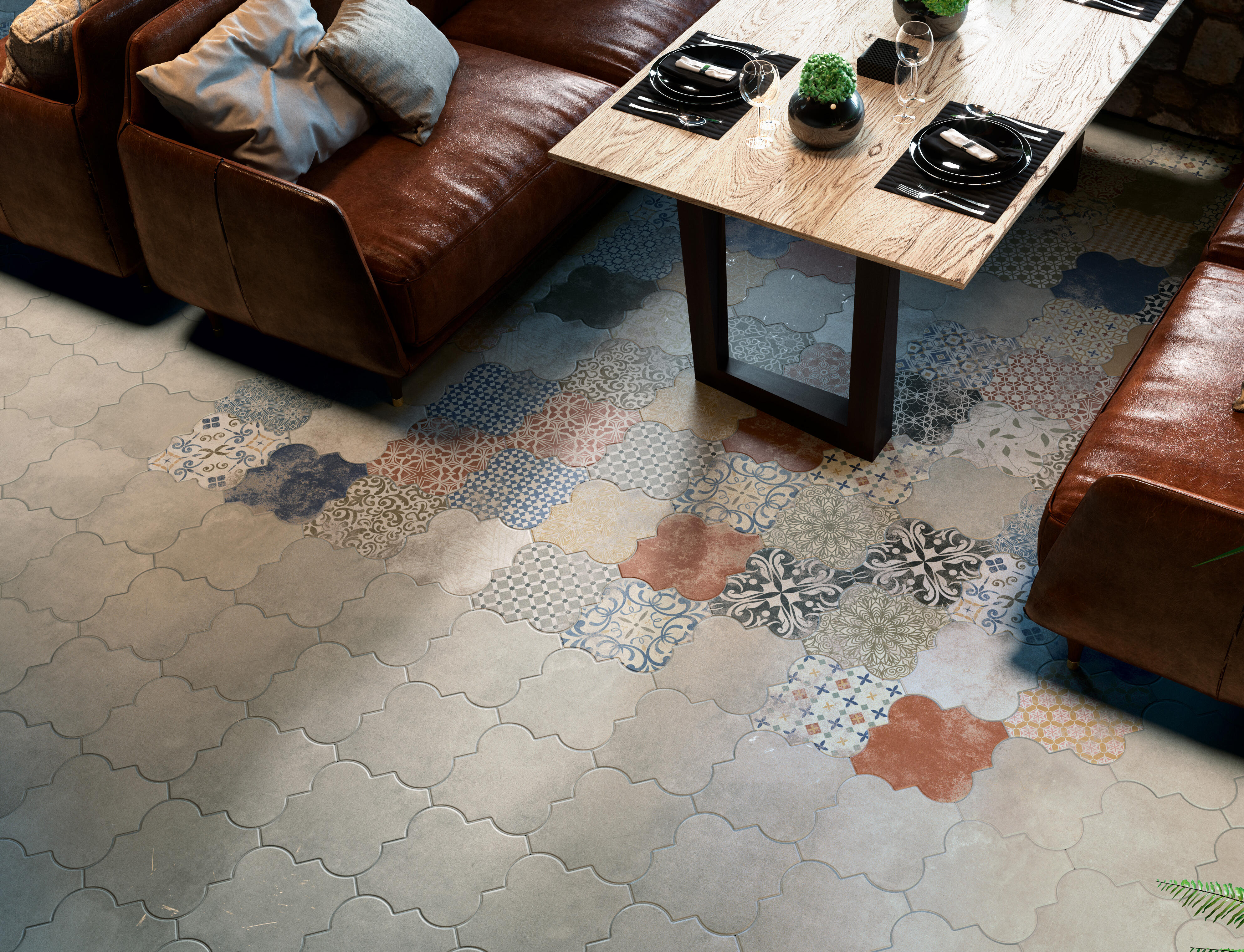 Azulejo porcelánico riga concrete efecto hidráulico marrón 45x45 cm