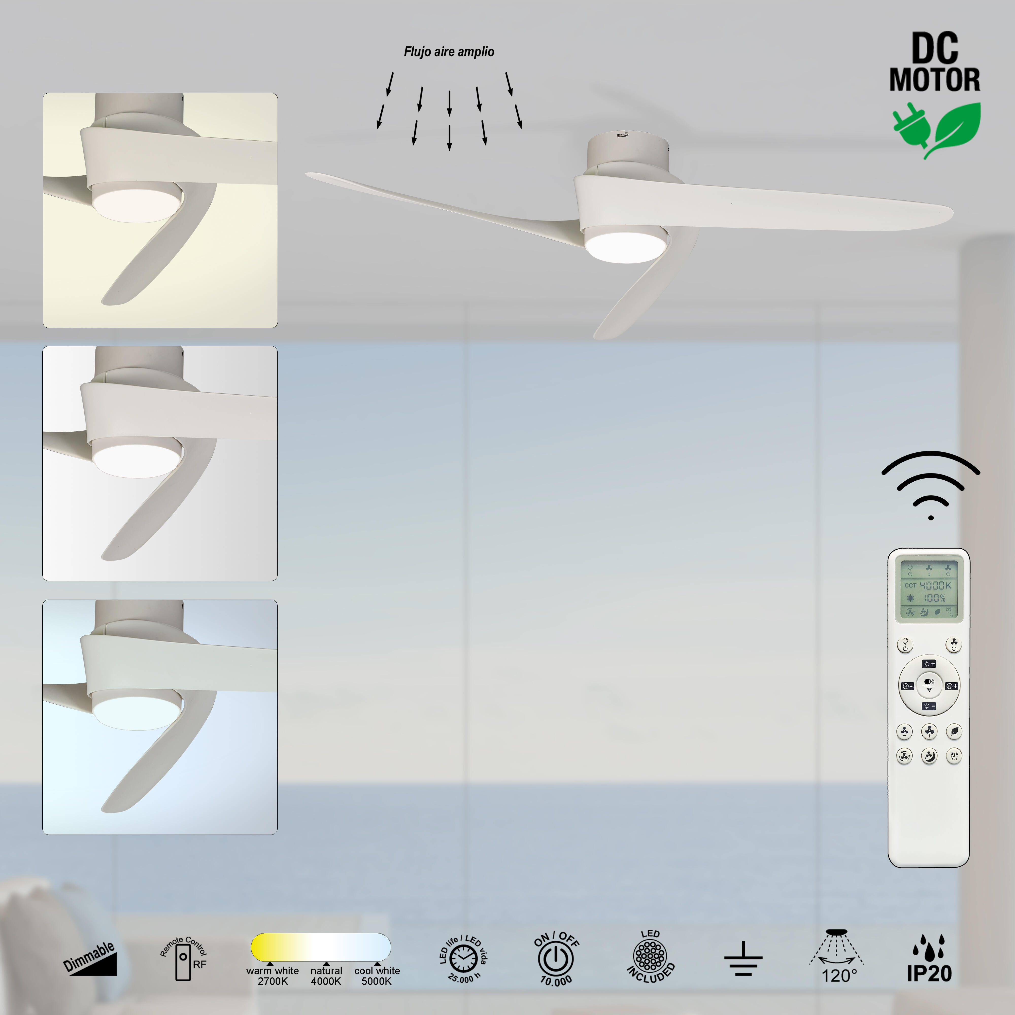 Ventilador de techo con luz silencioso DC Mantra Groenland blanco 122 cm - 14