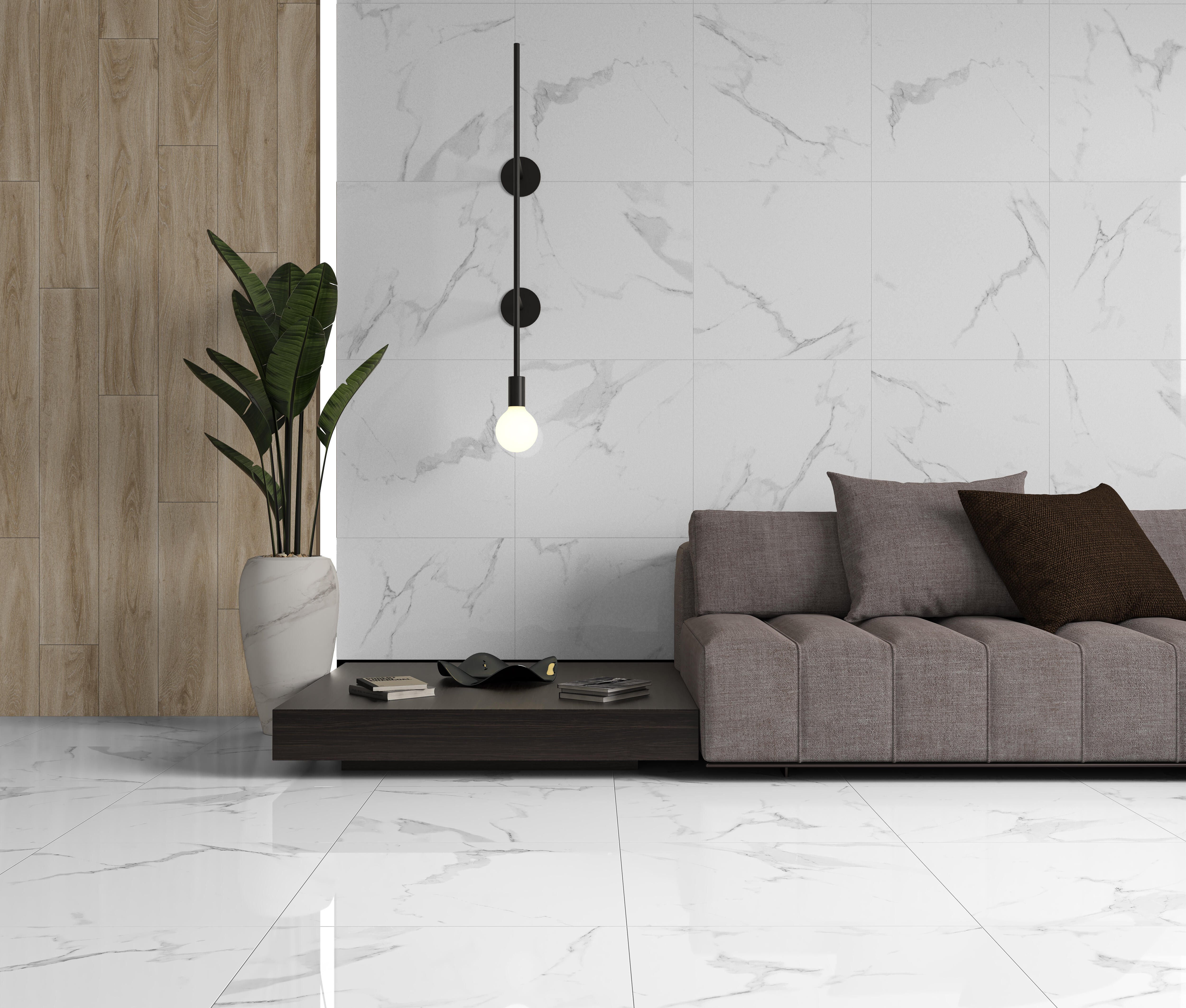 Piastrella da pavimento e rivestimento interno 60 x 60 cm Sp. 9.5 mm rettificato Casablanca in gres naturale smaltato bianco con venature grigie lucido traffico intenso (pei 4/5) 1.08 mq - 7