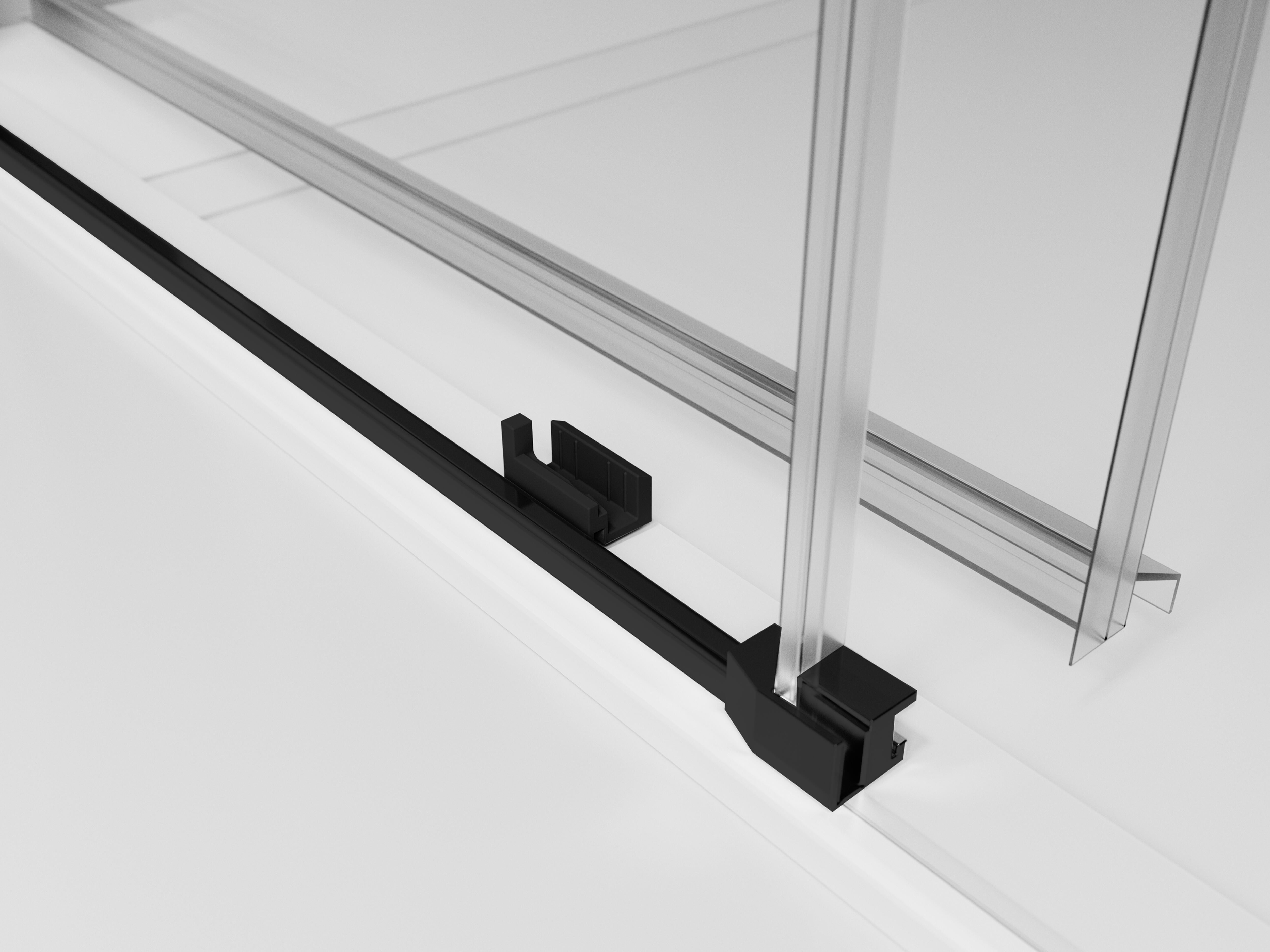 Mampara de ducha corredera 1 hoja fija + 1 puerta corredera Prisma. Perfil aluminio negro. Ancho adaptable (115-120)x200 cm Cristal templado de seguridad transparente 6mm. Cierre magnético. Sin guía inferior Duscholux - 5