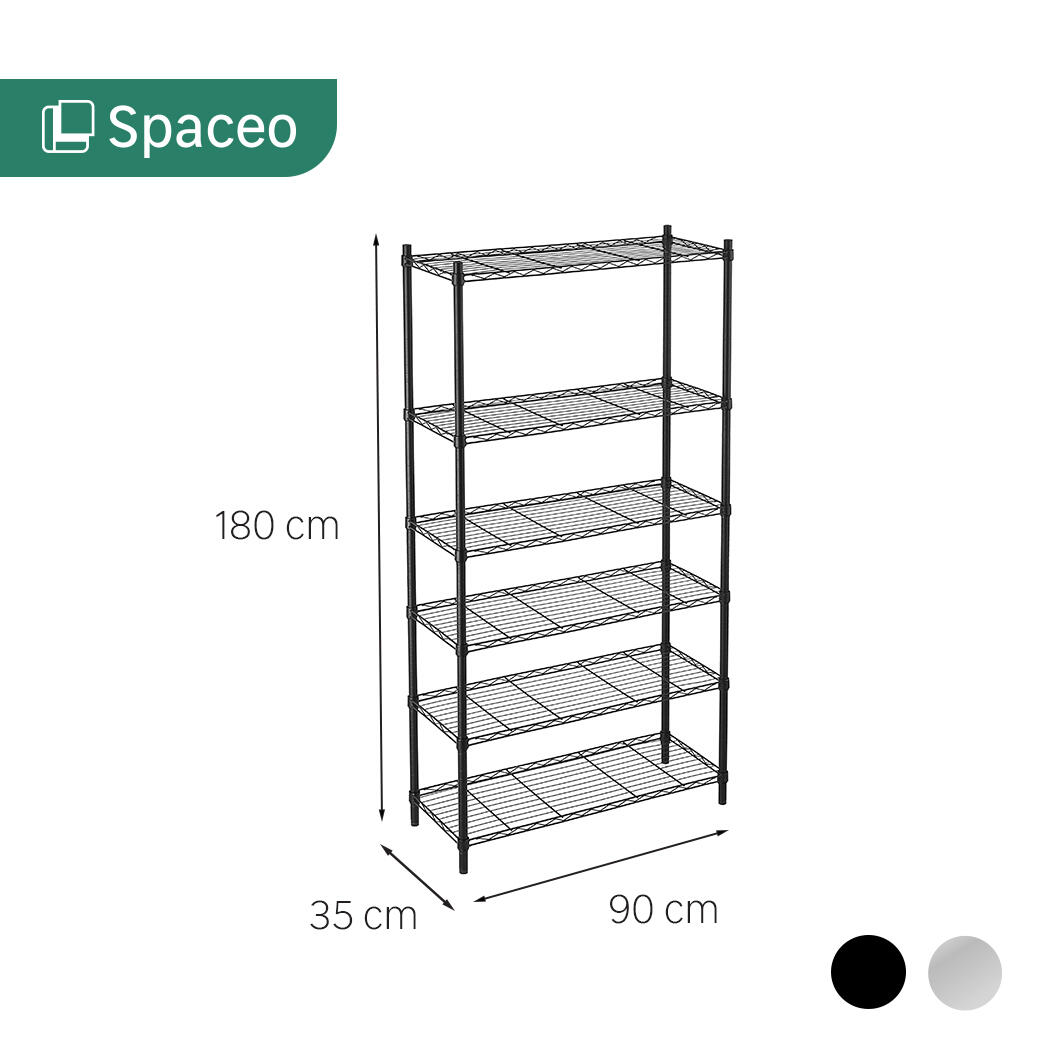 Etagère acier chromé noir SPACEO 6 tablettes, l.90 x H.180 x P.35 cm - 5